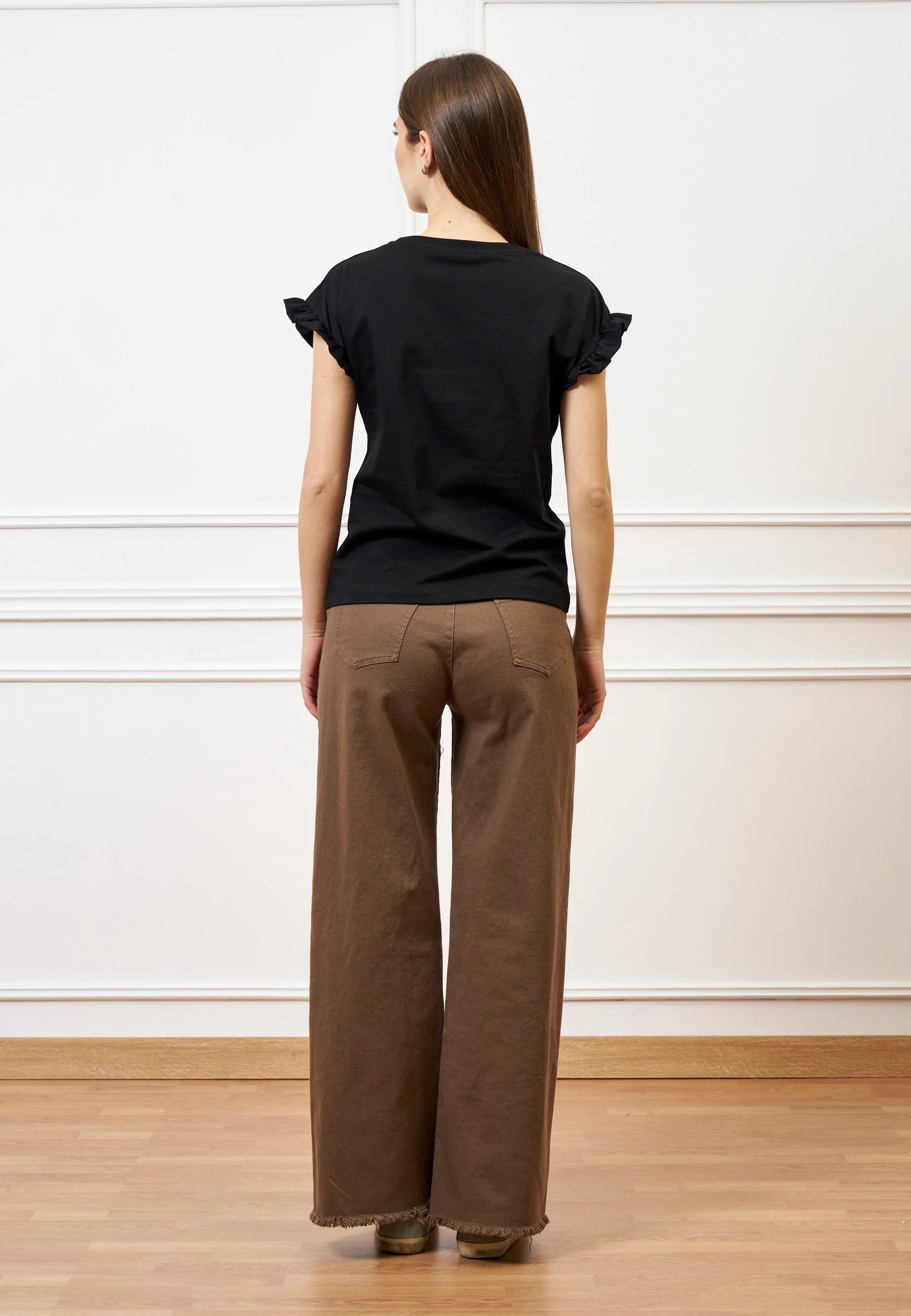 Pantalone palazzo orlo sfrangiato  - FANGO - Image 15
