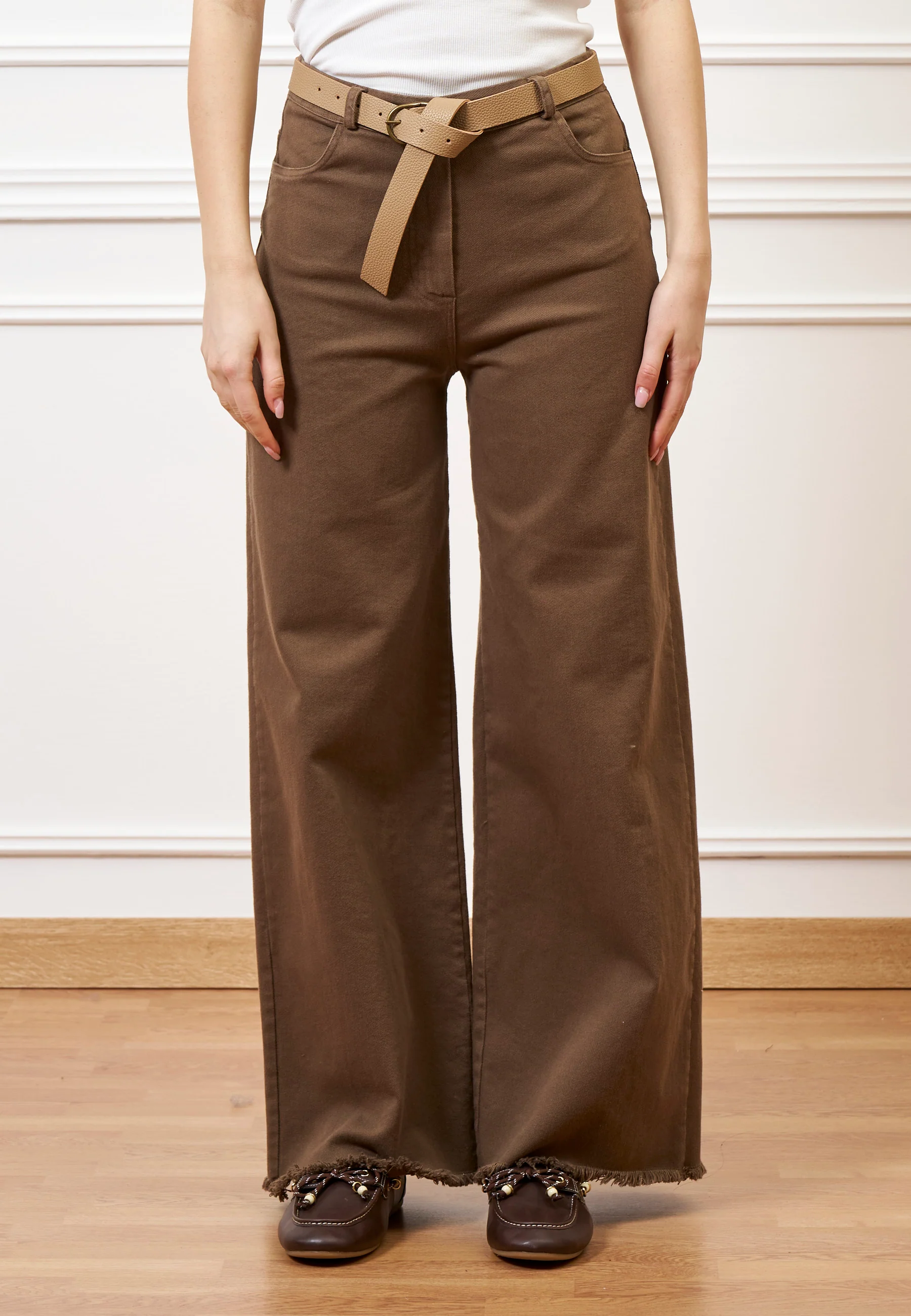 Pantalone palazzo orlo sfrangiato  - FANGO - Image 3