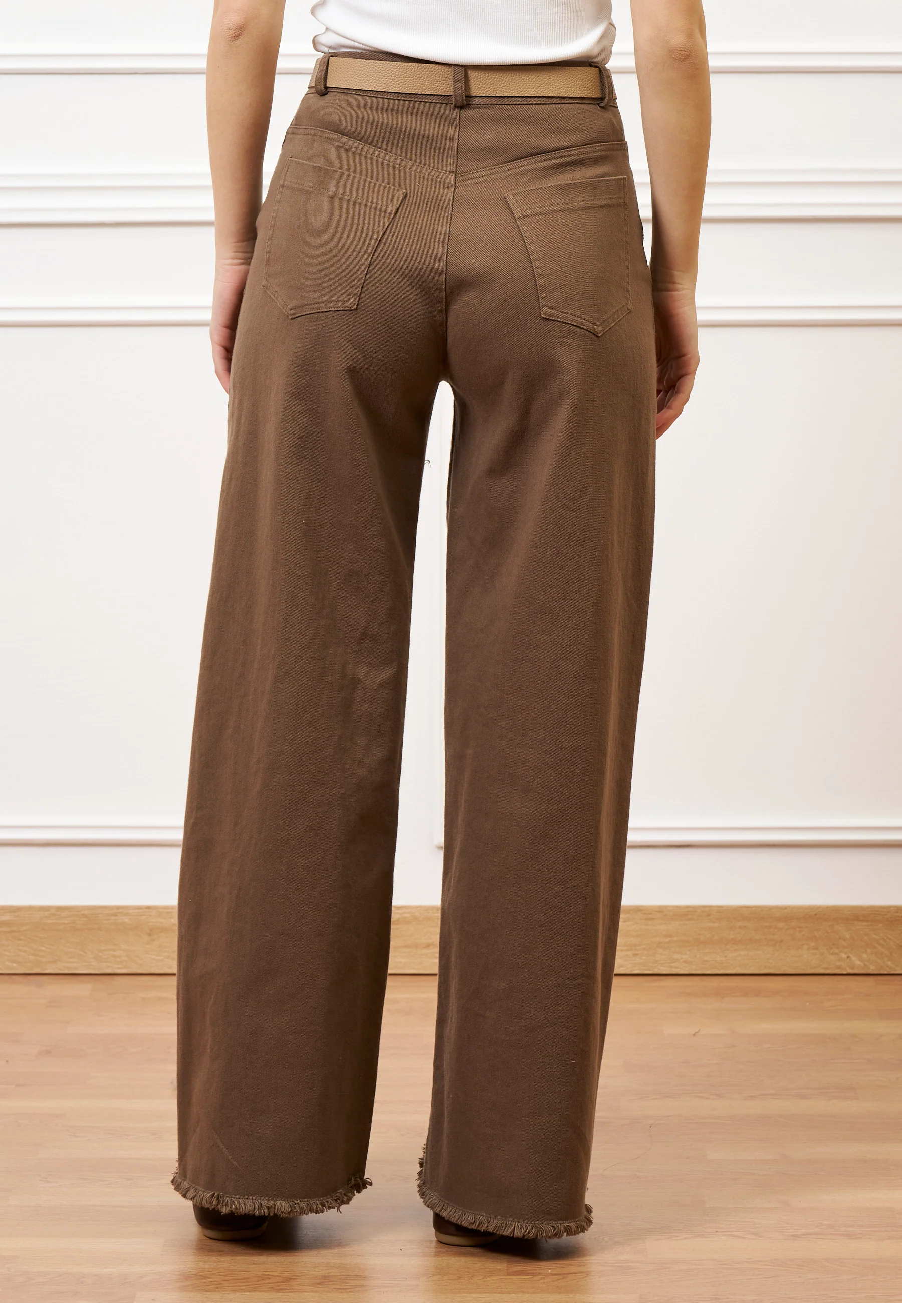 Pantalone palazzo orlo sfrangiato  - FANGO - Image 5