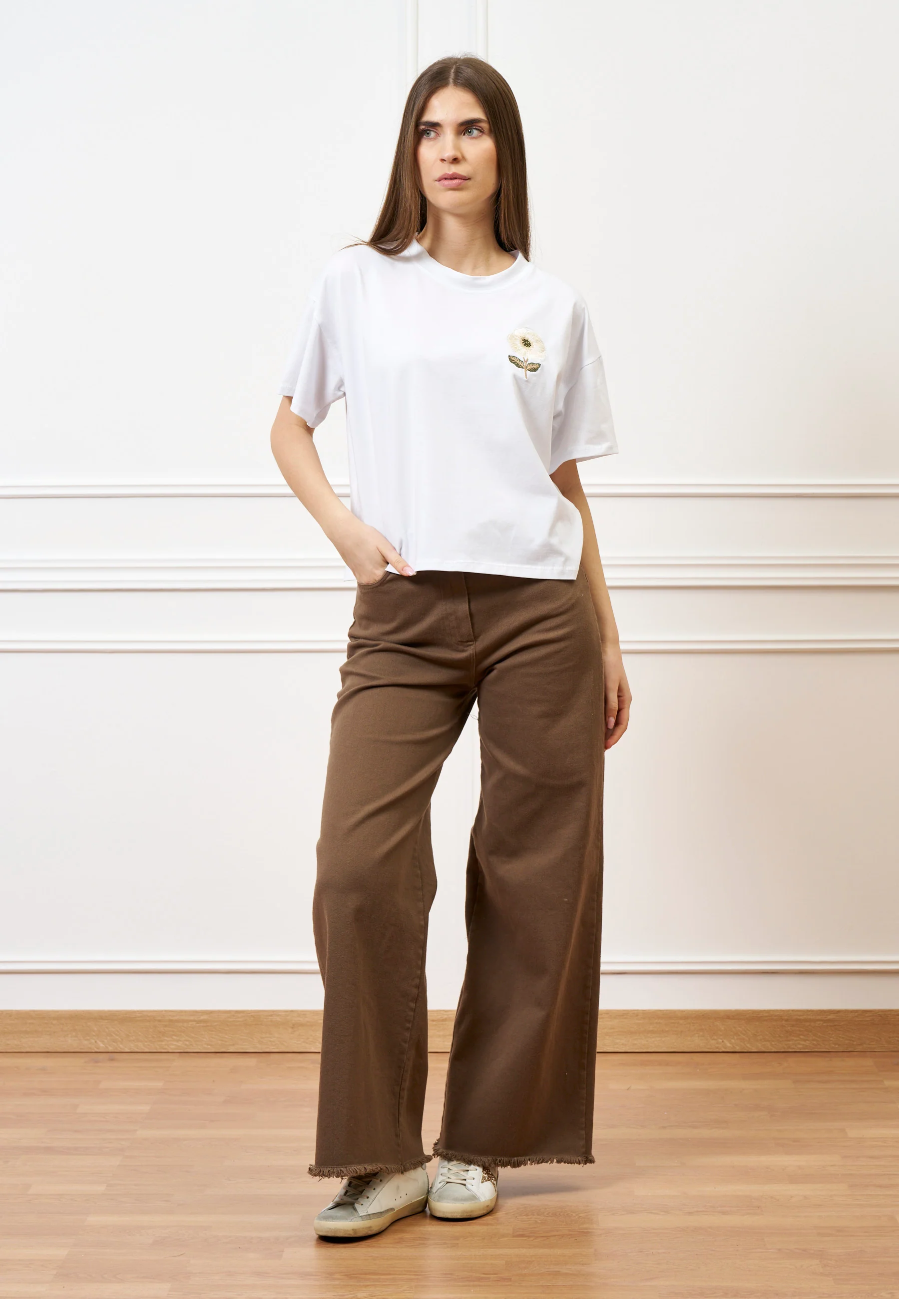Pantalone palazzo orlo sfrangiato  - FANGO - Image 7