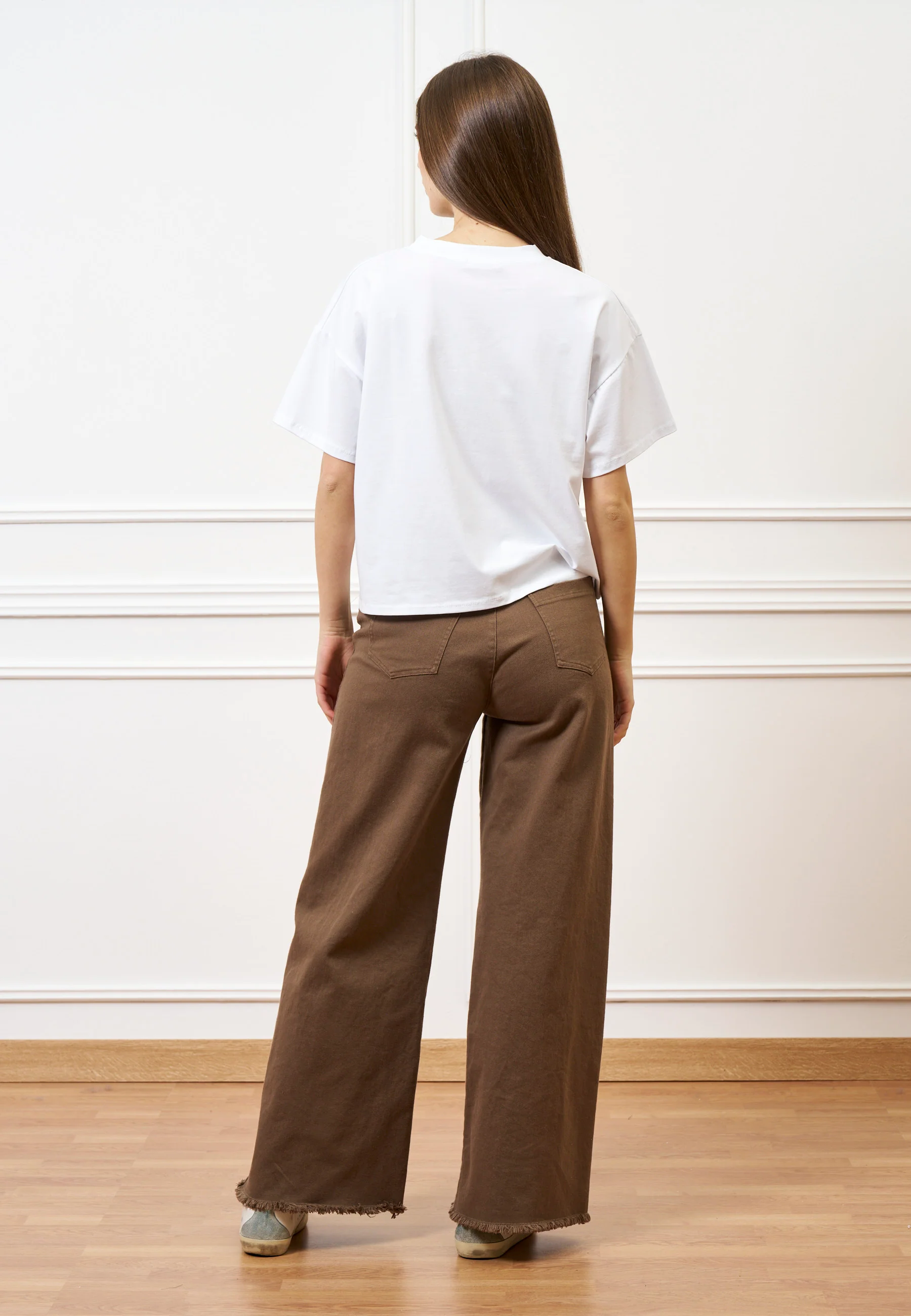 Pantalone palazzo orlo sfrangiato  - FANGO - Image 9