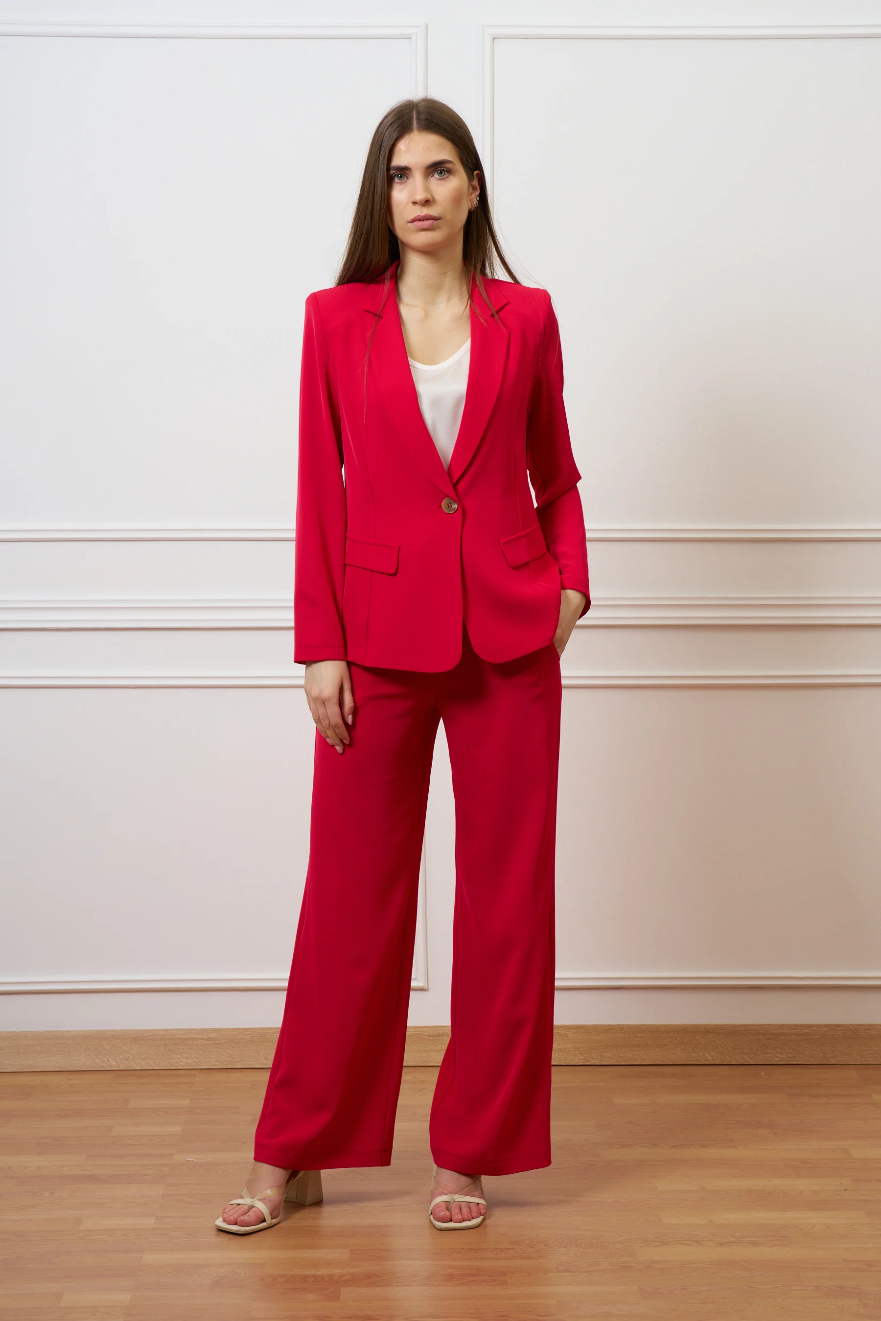 Pantalone palazzo tessuto fluido - ROSSO - Image 4