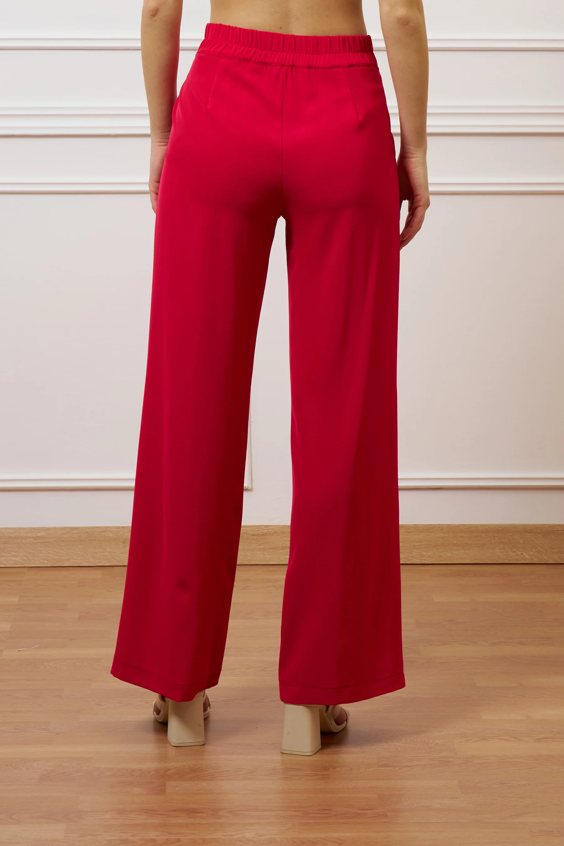Pantalone palazzo tessuto fluido - ROSSO - Image 6
