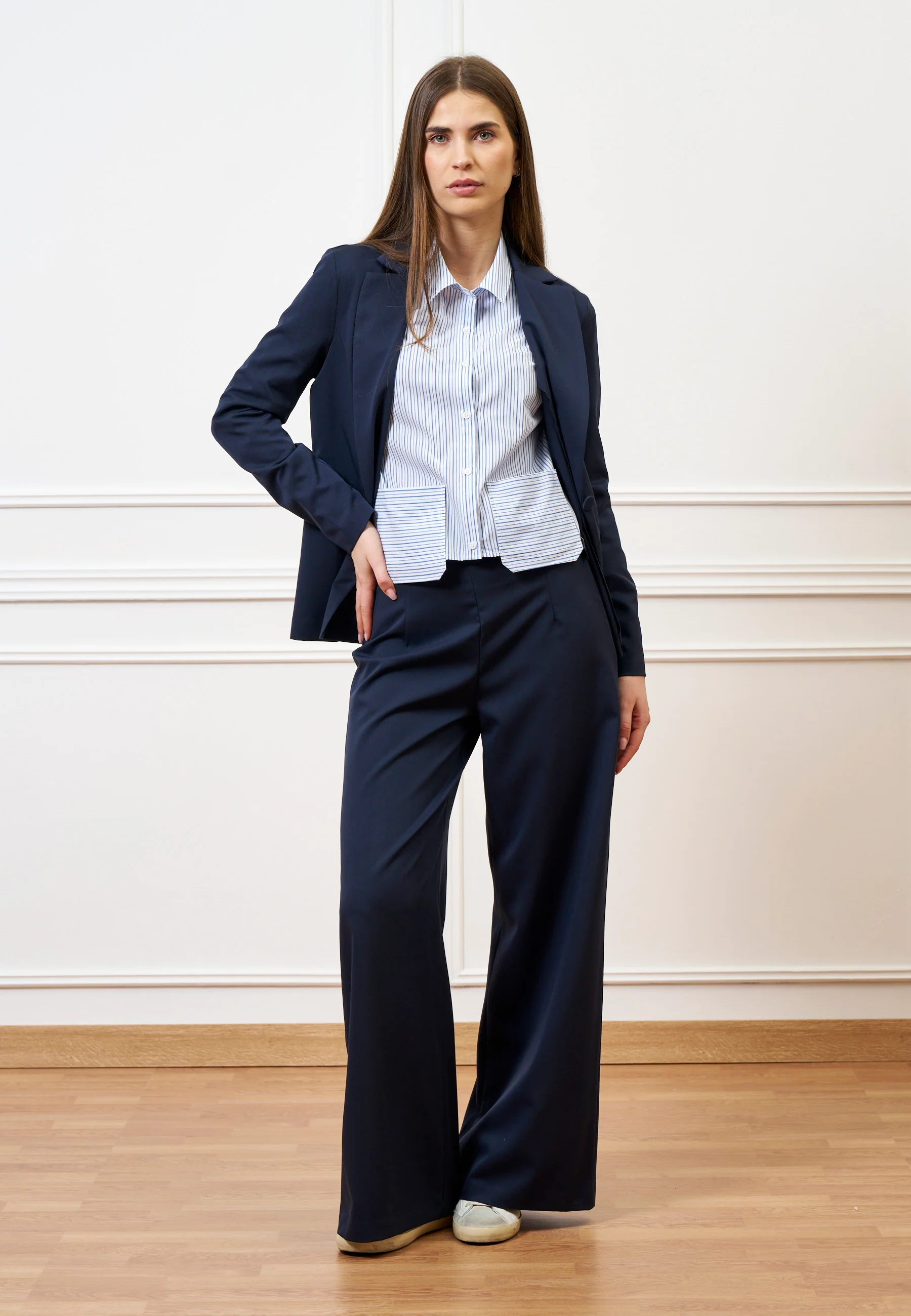 Pantalone palazzo zip sul fianco - BLU