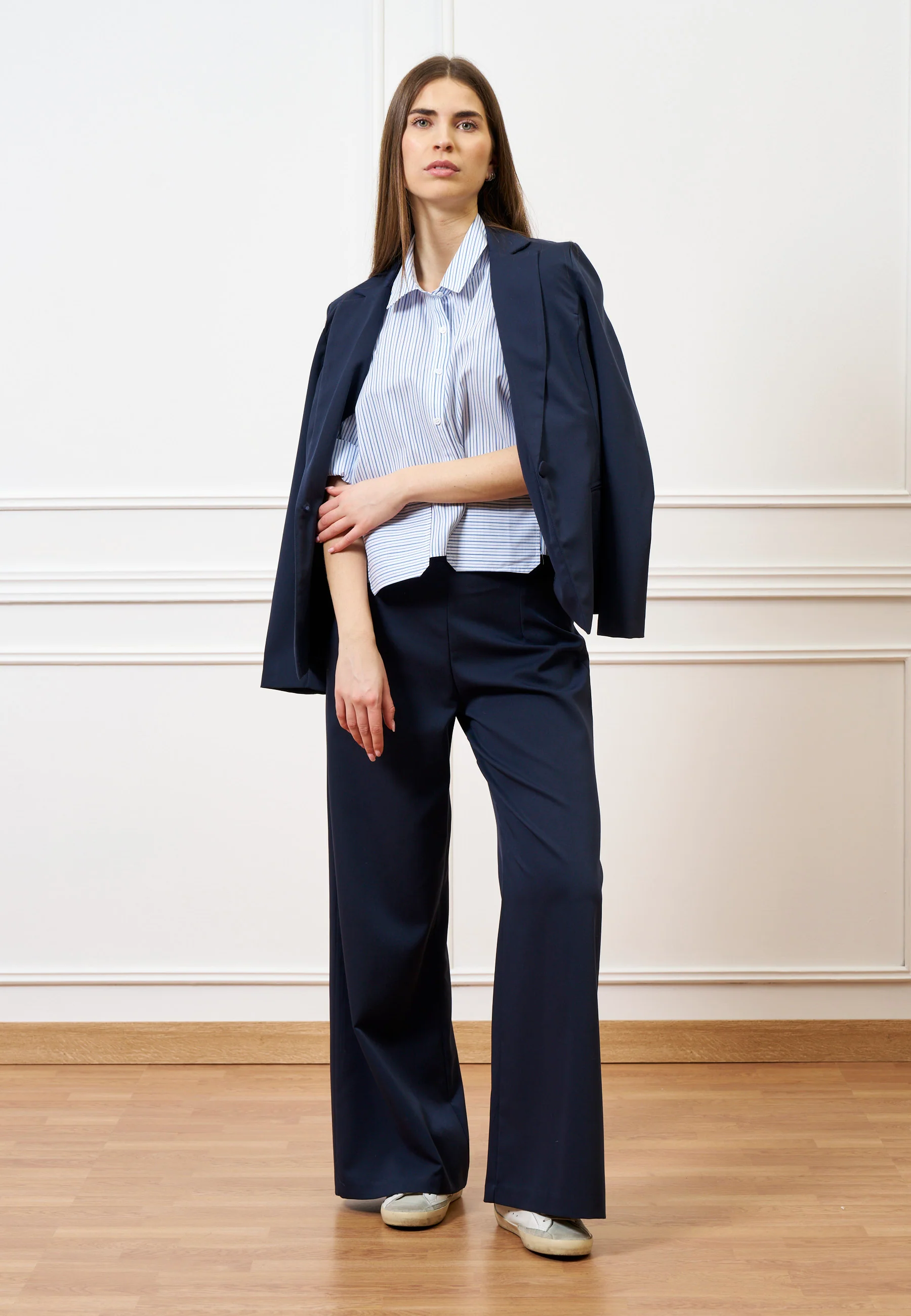 Pantalone palazzo zip sul fianco - BLU - Image 3