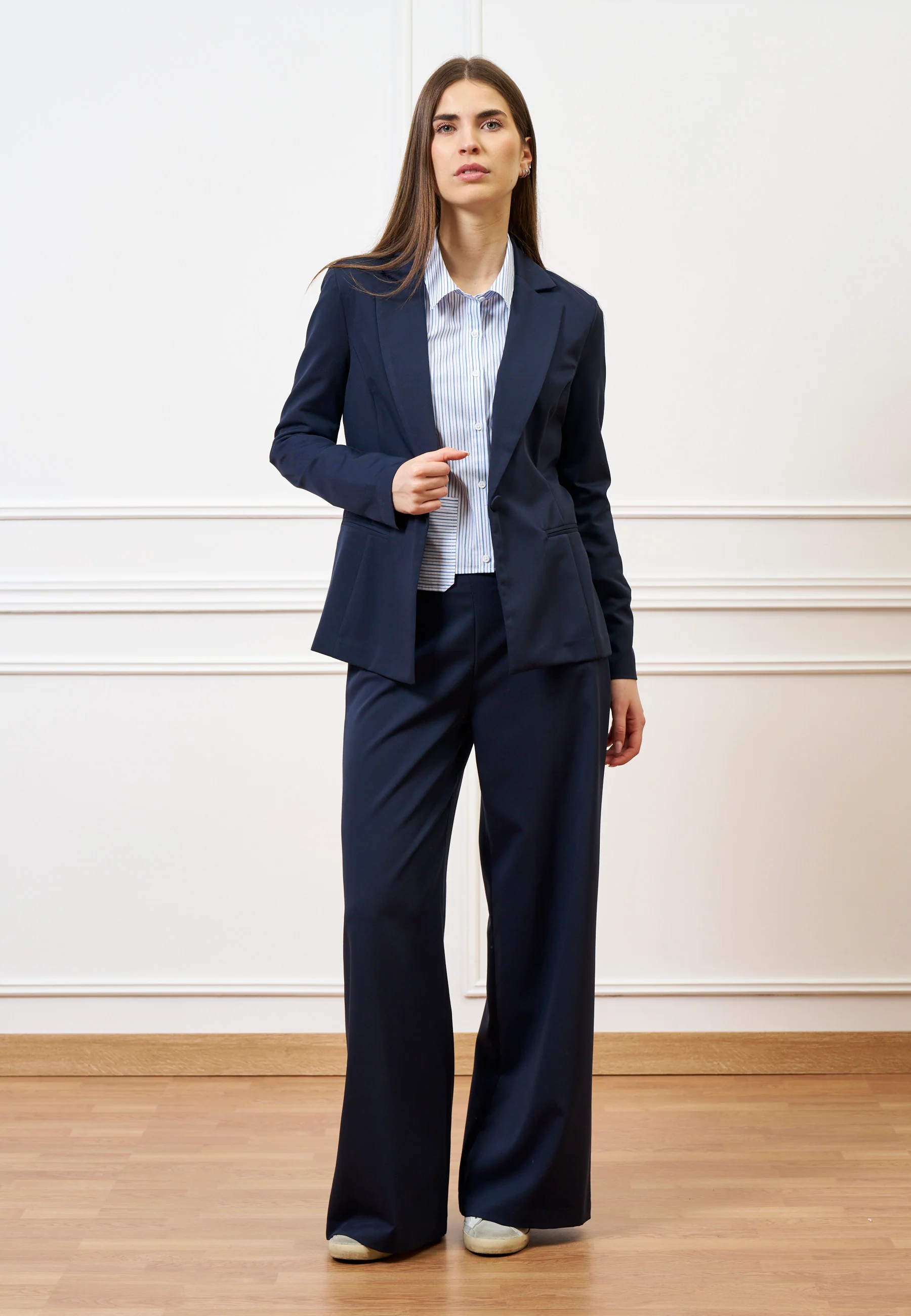 Pantalone palazzo zip sul fianco - BLU - Image 5
