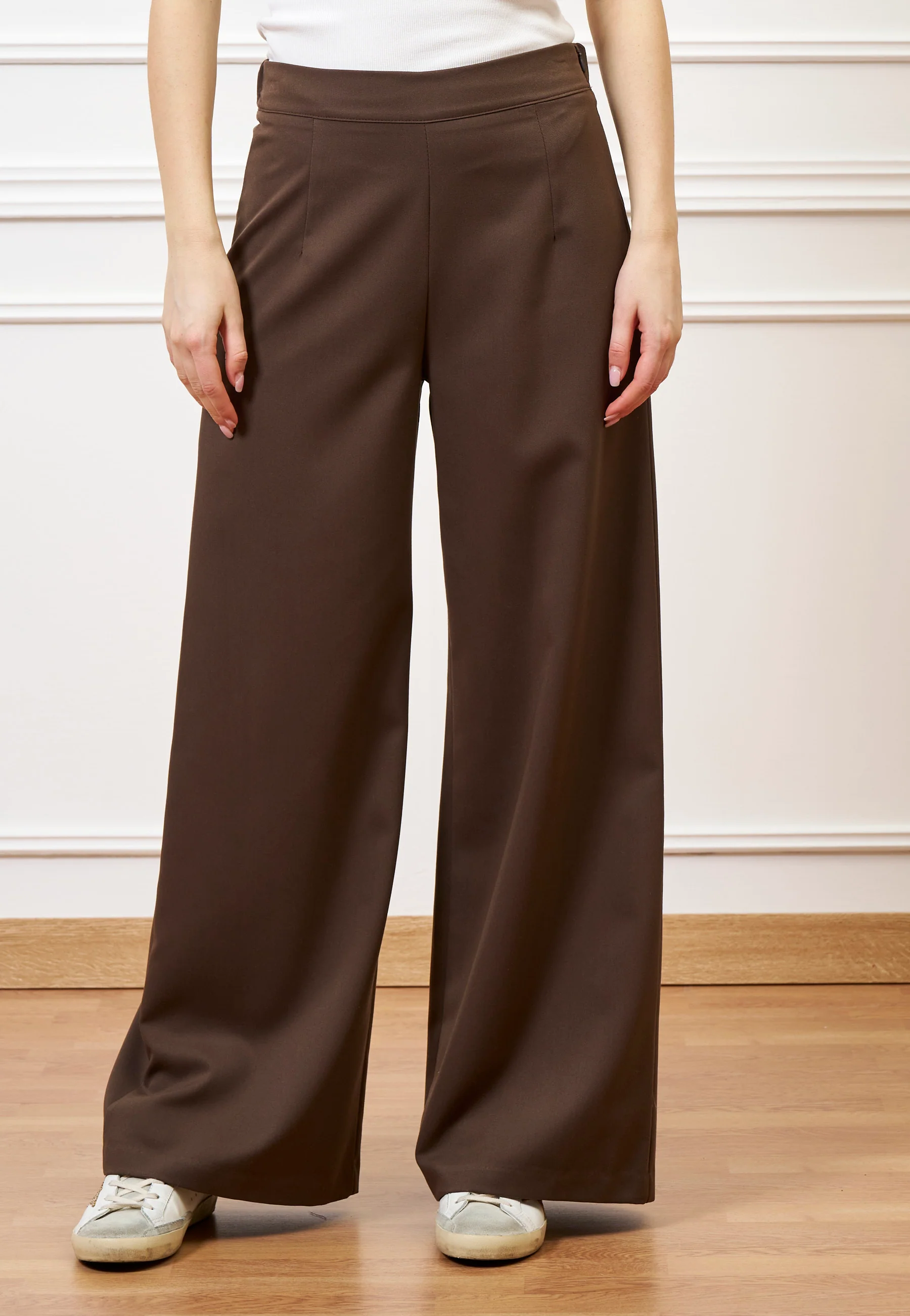 Pantalone palazzo zip sul fianco - MARRONE - Image 2