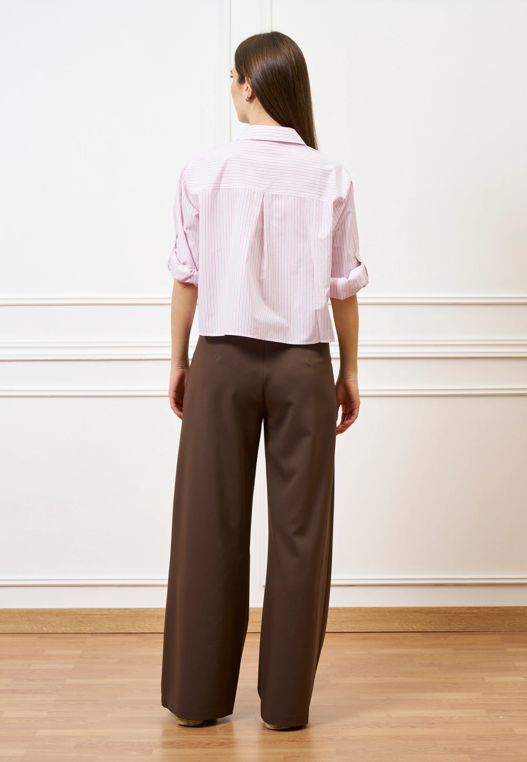 Pantalone palazzo zip sul fianco - MARRONE - Image 8