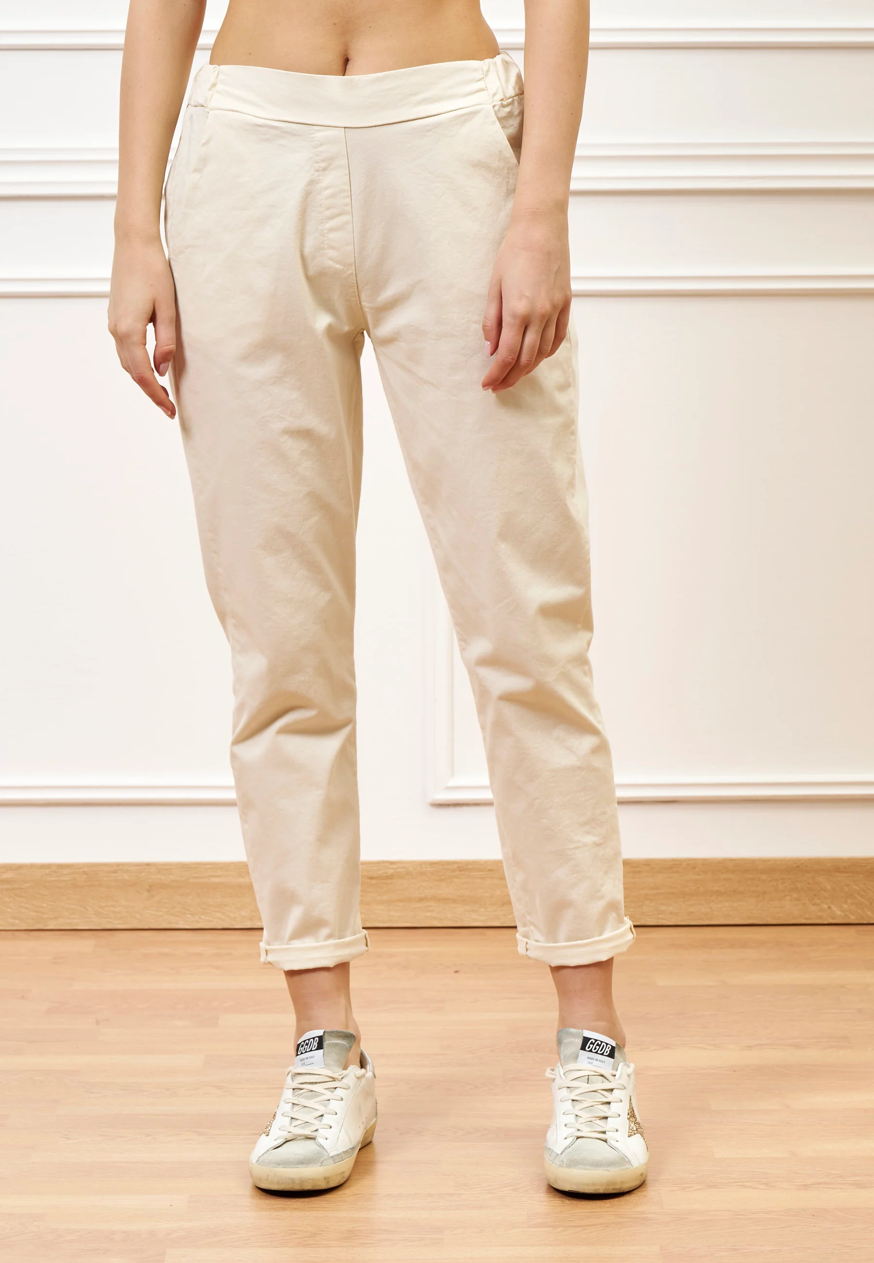 Pantalone sigaretta con elastico sul retro - AVORIO - Image 2