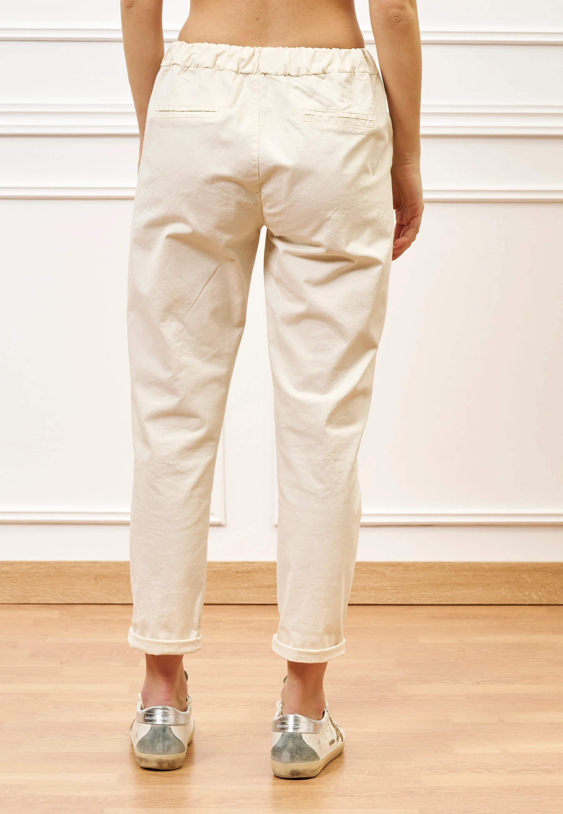 Pantalone sigaretta con elastico sul retro - AVORIO - Image 3