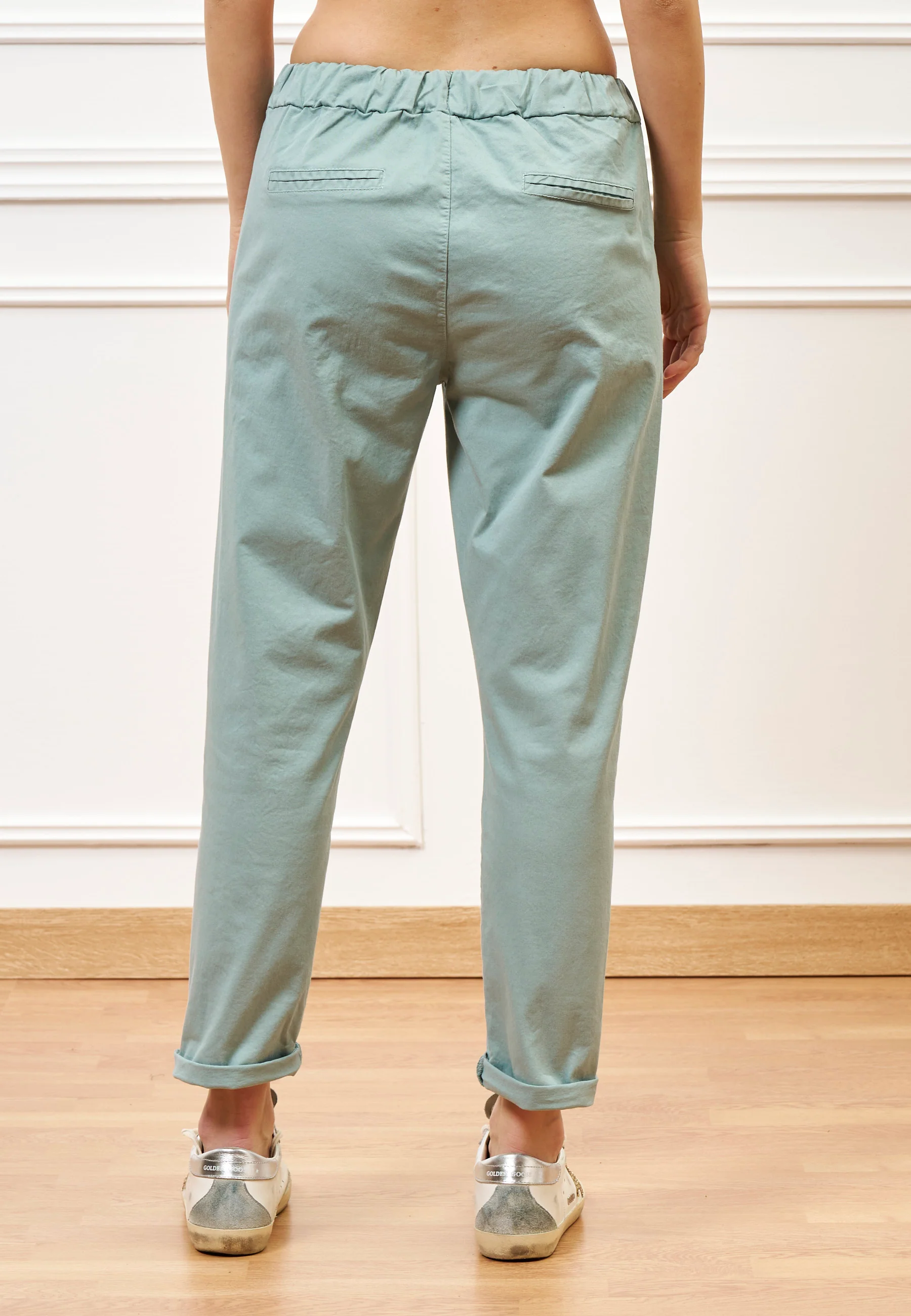 Pantalone sigaretta con elastico sul retro - SALVIA - Image 4