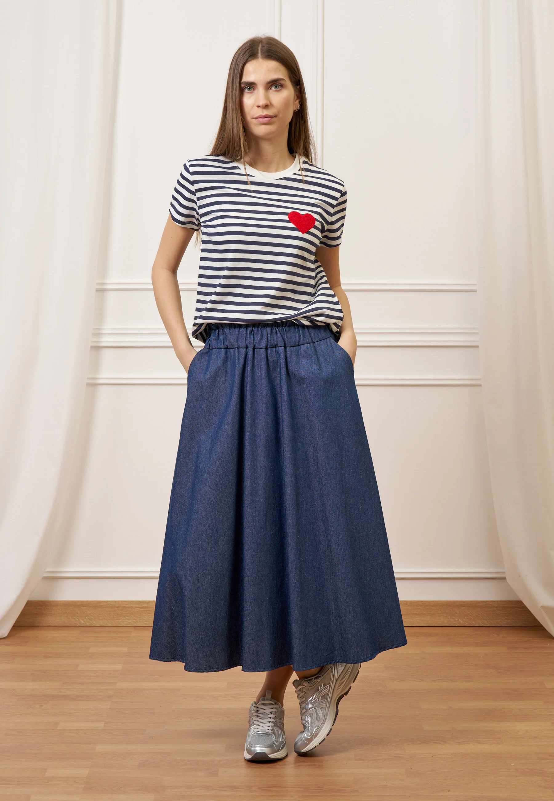 T-shirt a righe con cuore - BIANCO/BLU - Image 2
