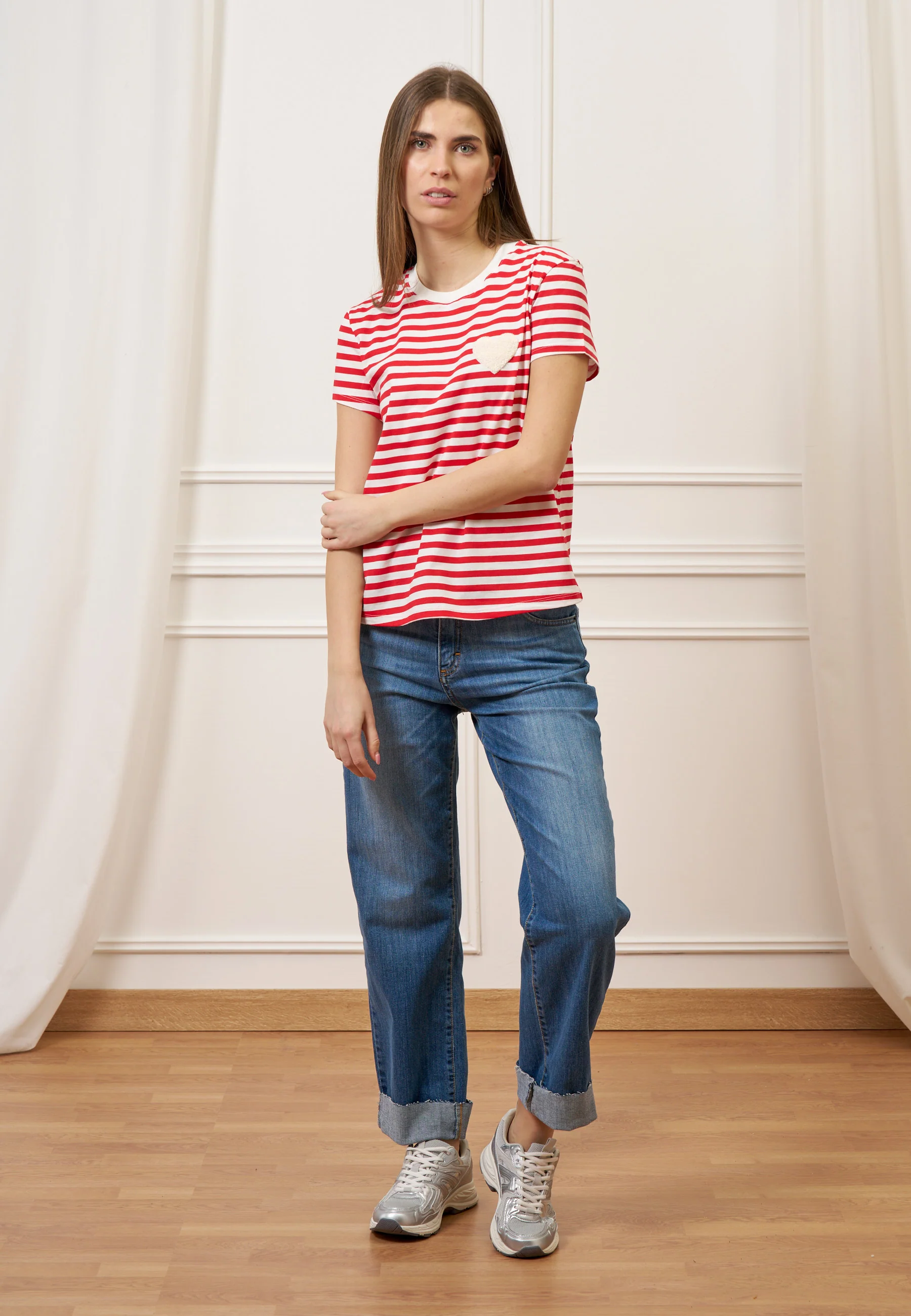 T-shirt a righe con cuore - BIANCO/ROSSO - Image 2