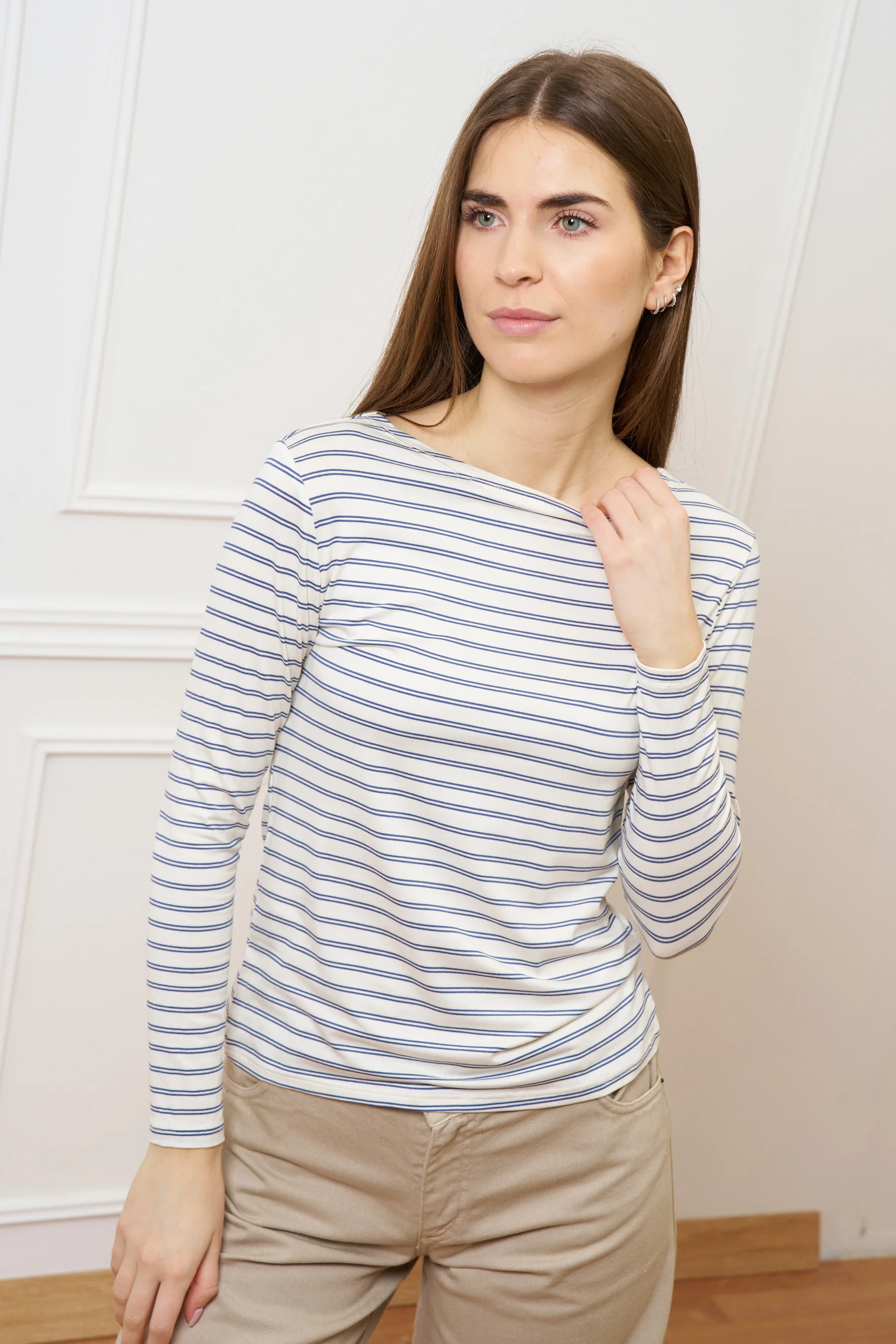 T-shirt a righe con maniche lunghe - AVORIO/AVIO