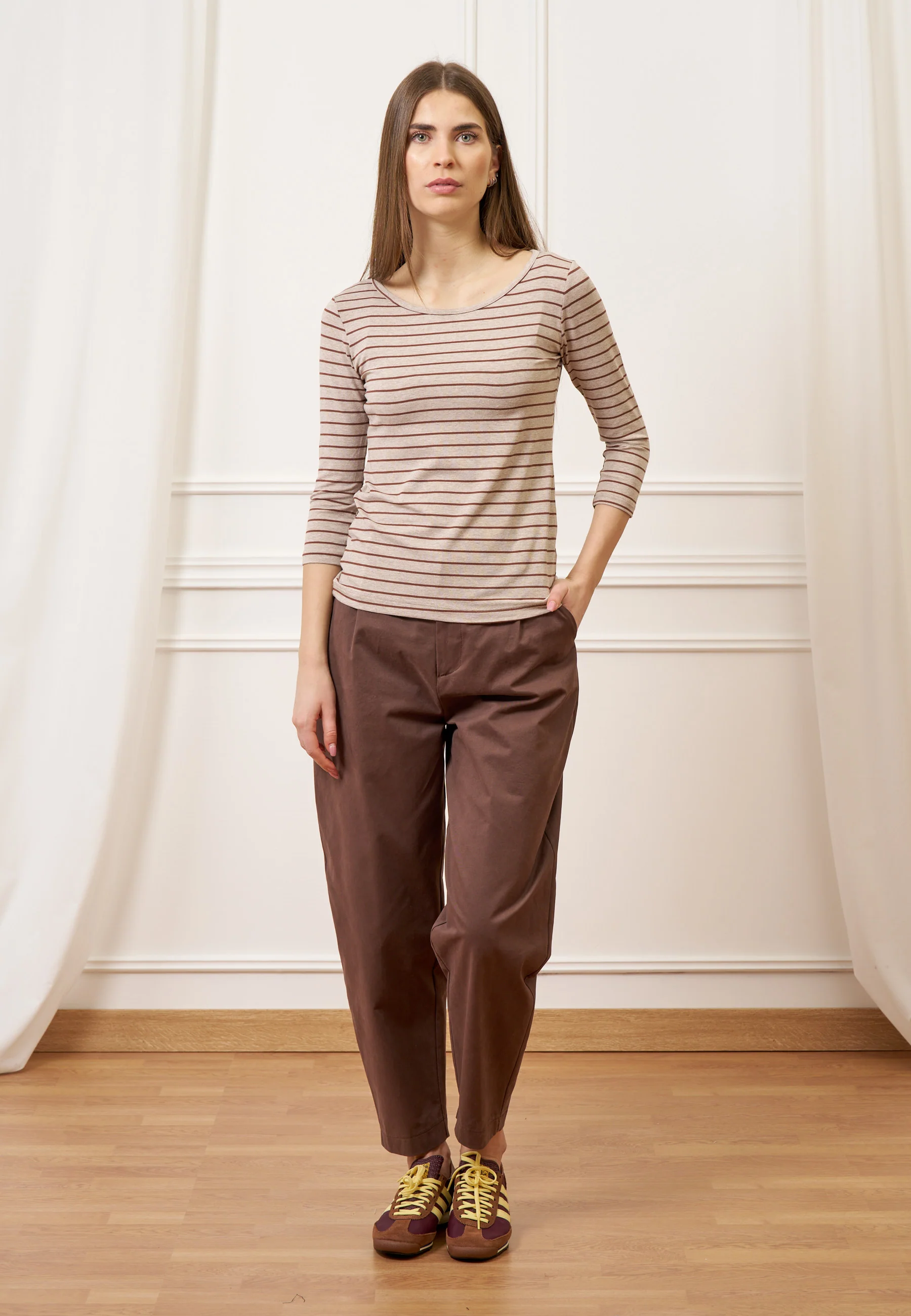 T-shirt a righe melange - MARRONE/BEIGE - Image 3