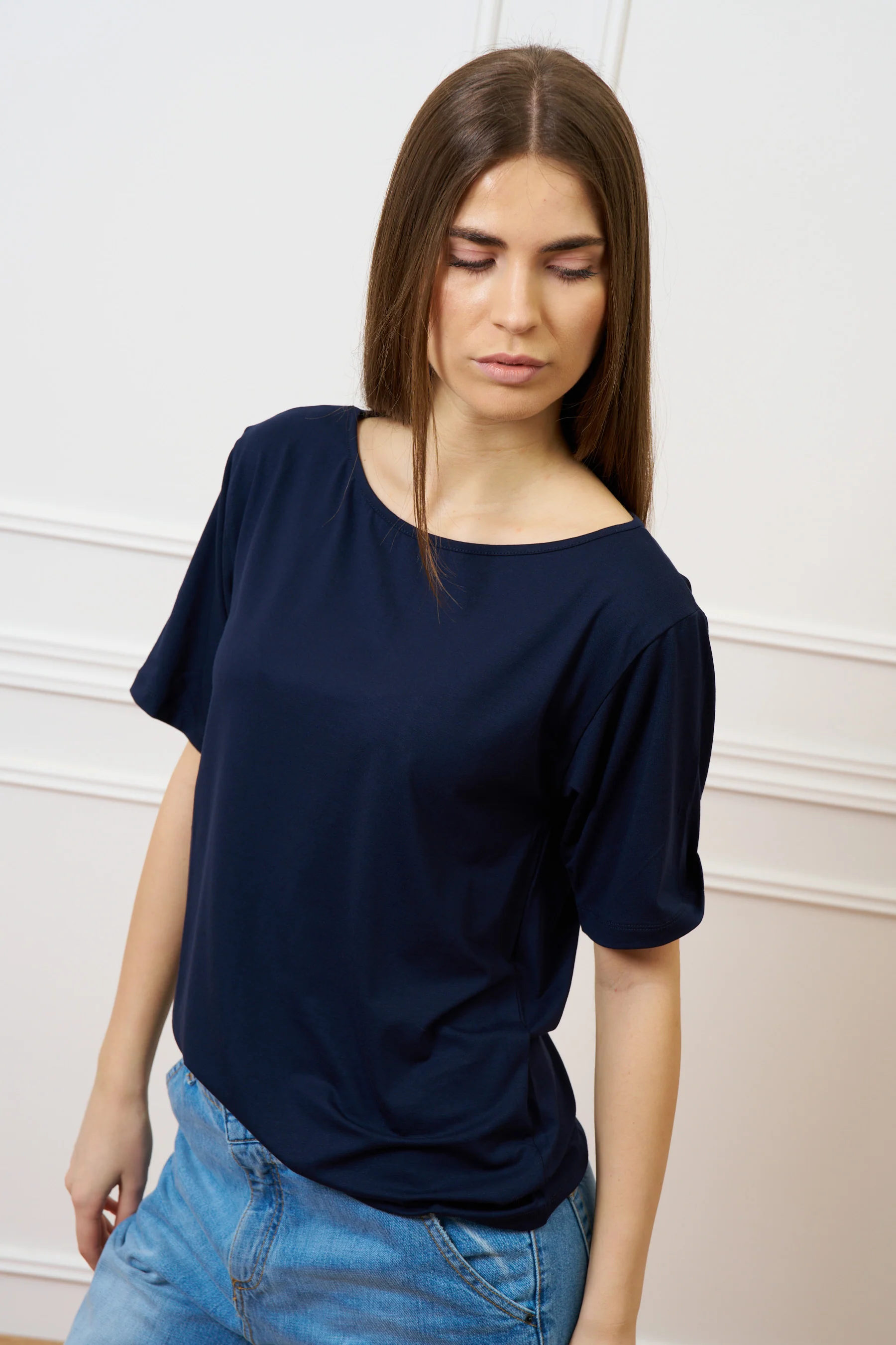 T-shirt ampia in viscosa - BLU - Image 2