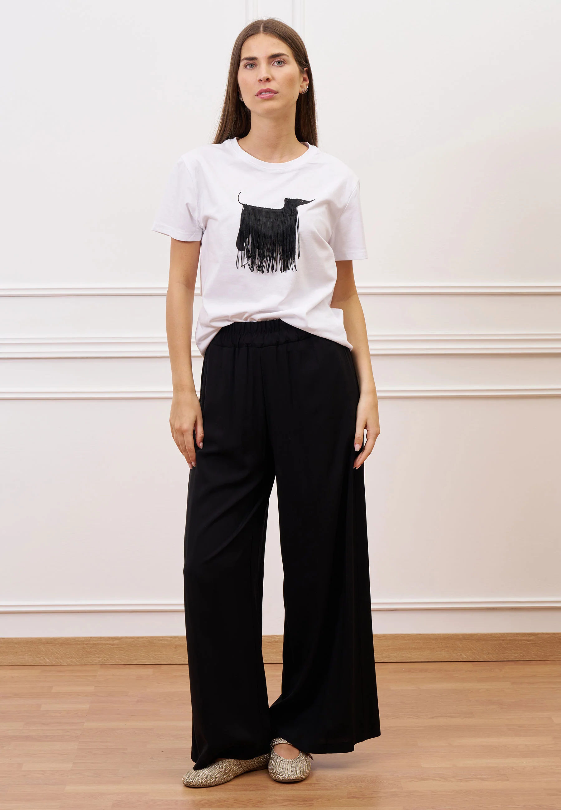 T-shirt con cagnolino frange - BIANCO - Image 3