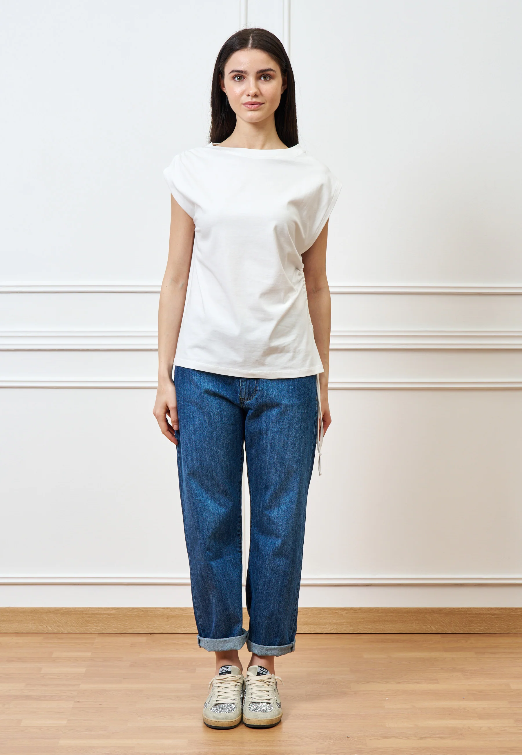 T-shirt con fianco arricciato - AVORIO - Image 3