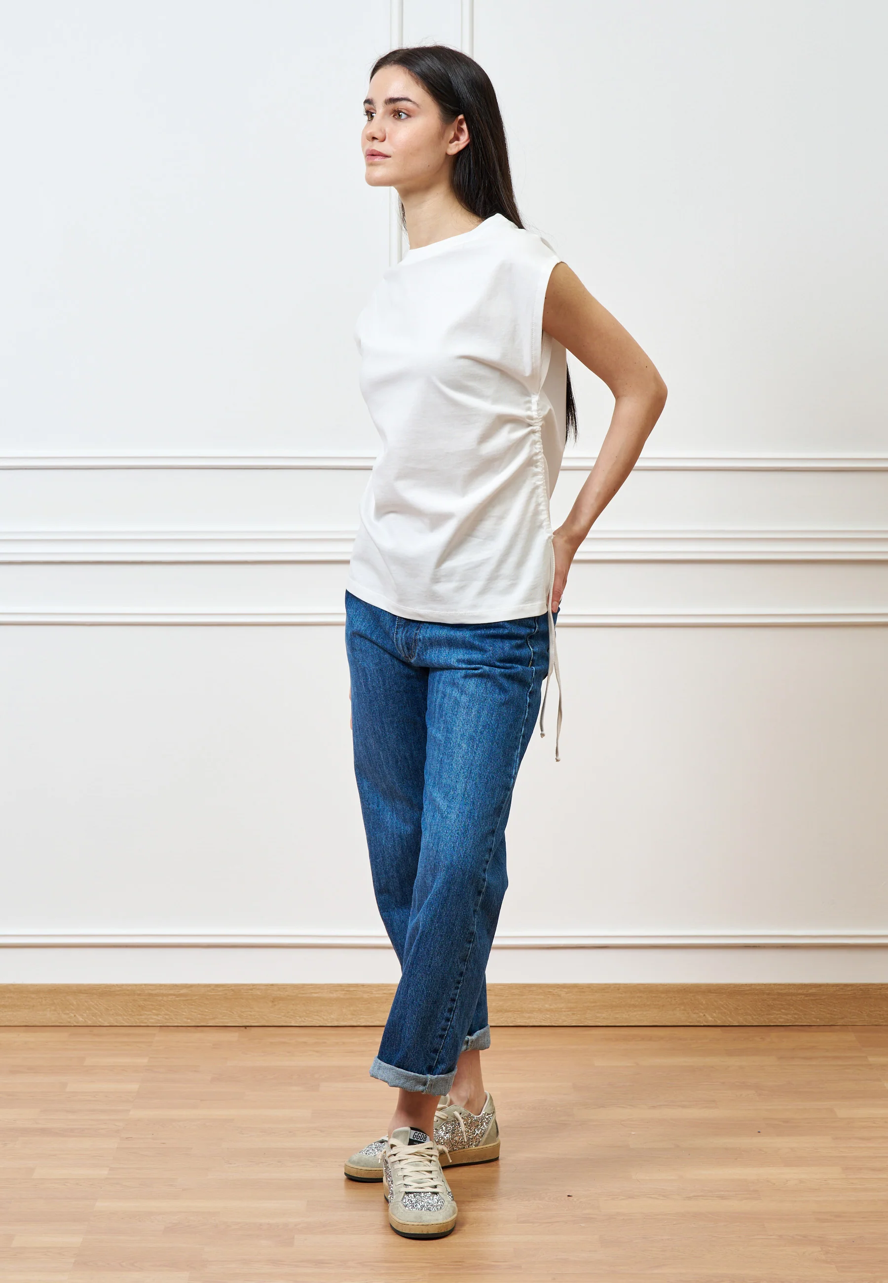 T-shirt con fianco arricciato - AVORIO - Image 4