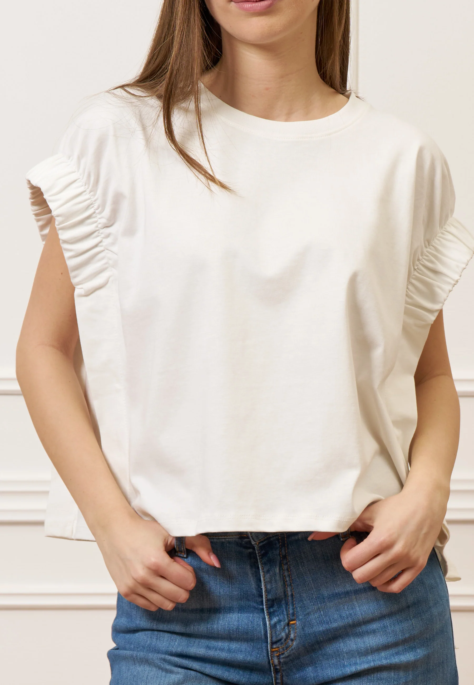 T-shirt con maniche arricciate - AVORIO - Image 2