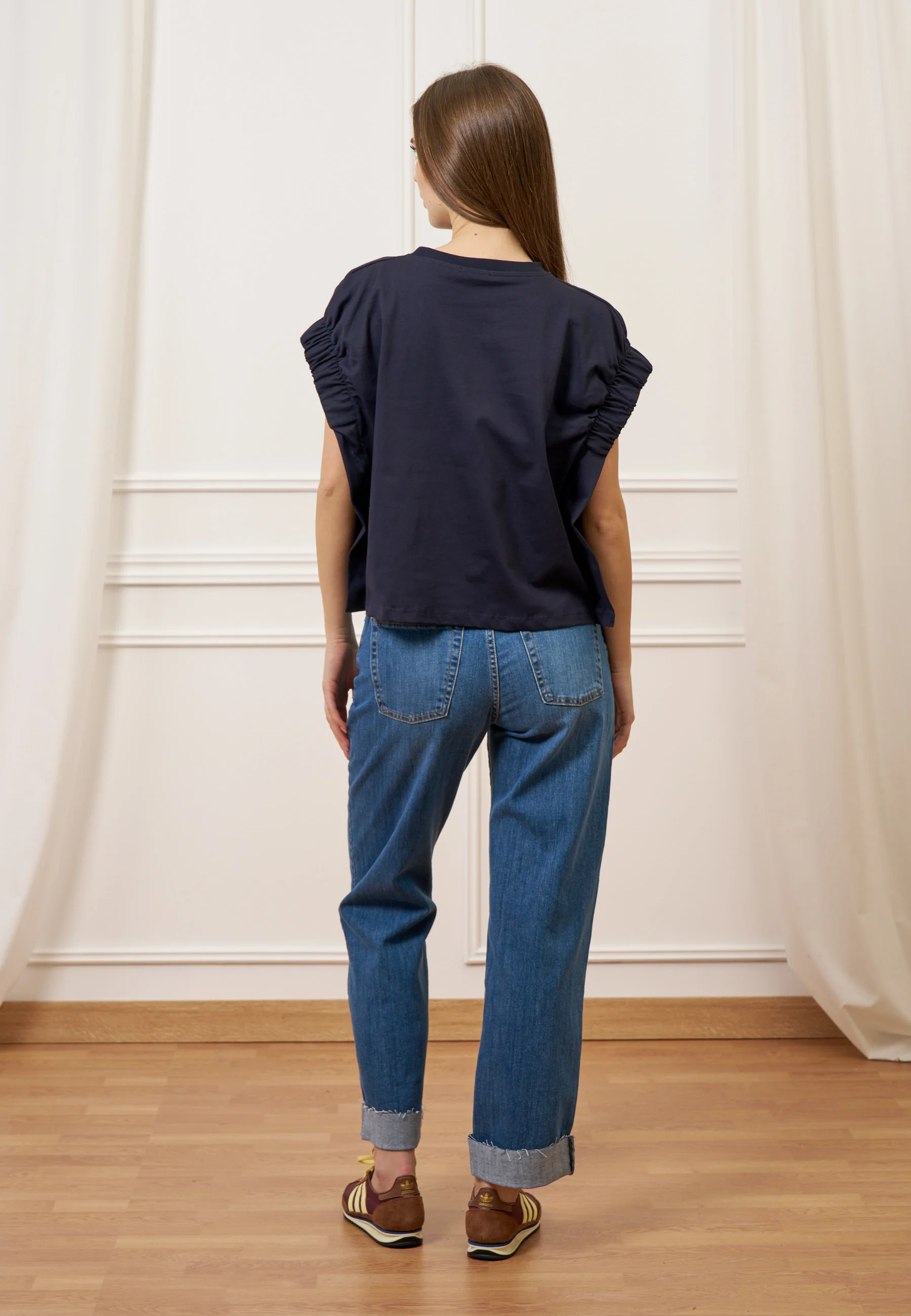 T-shirt con maniche arricciate - BLU - Image 5