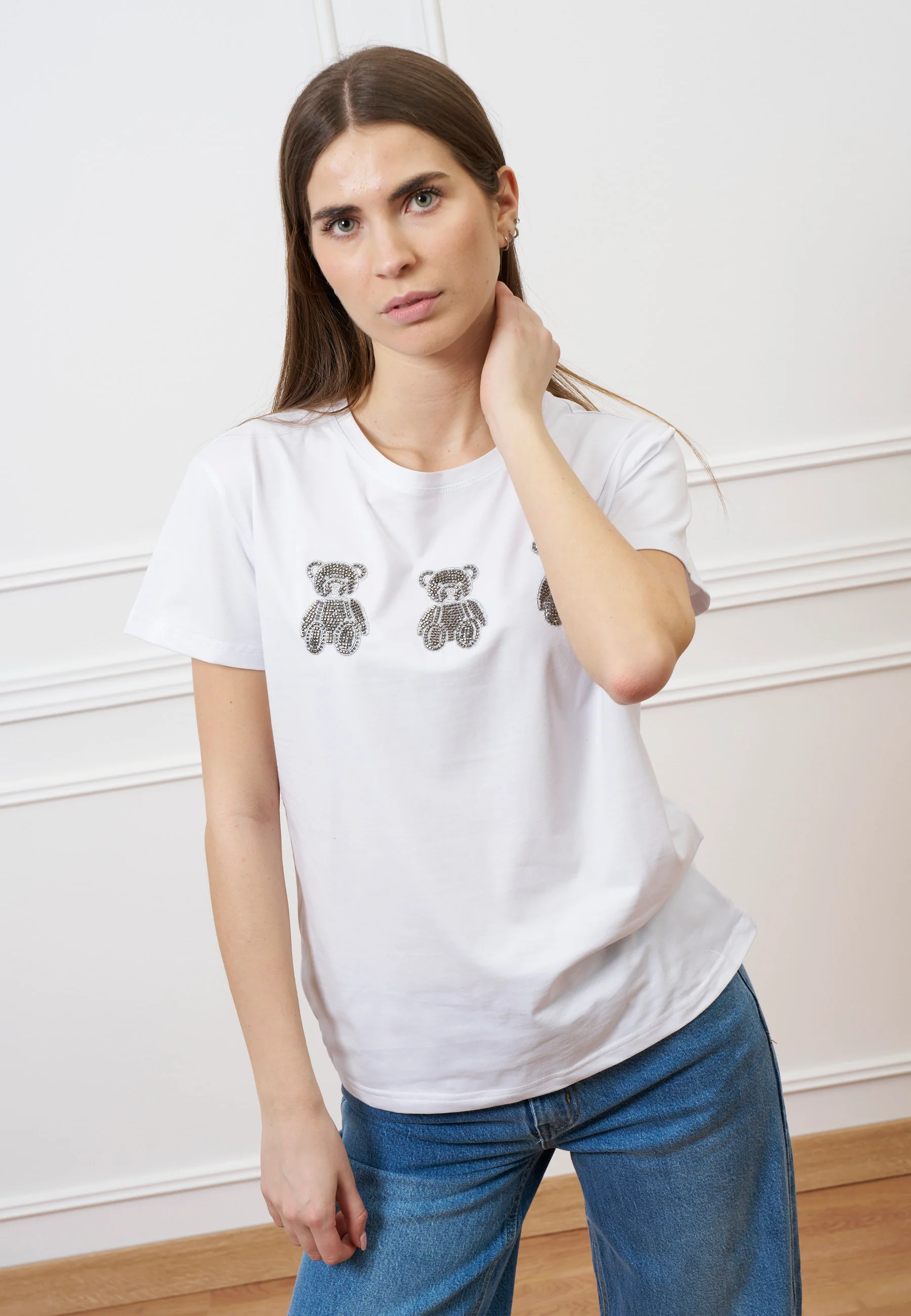 T-shirt con orsetti perline - BIANCO - Image 4