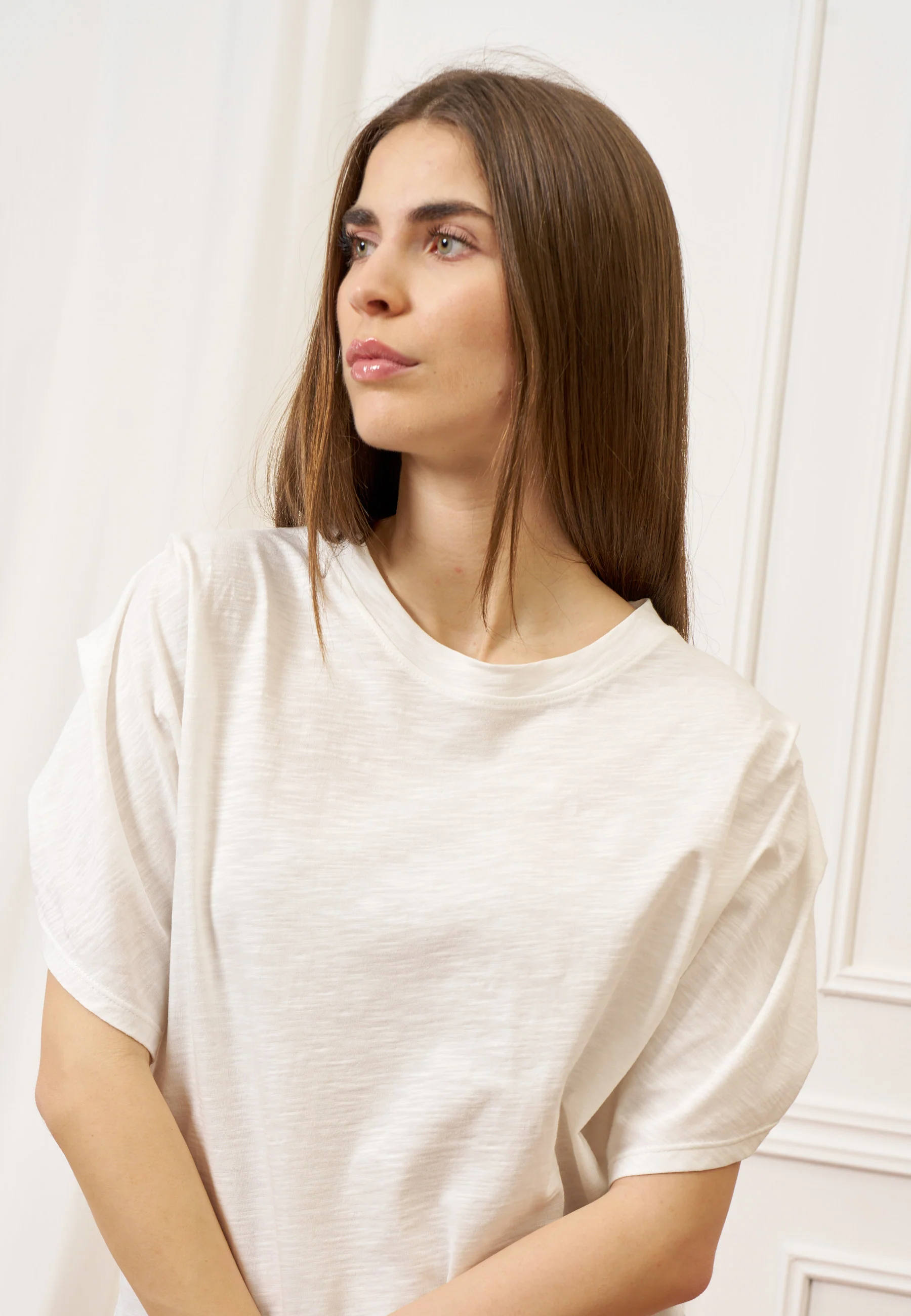 T-shirt con pieghe maniche - AVORIO - Image 3