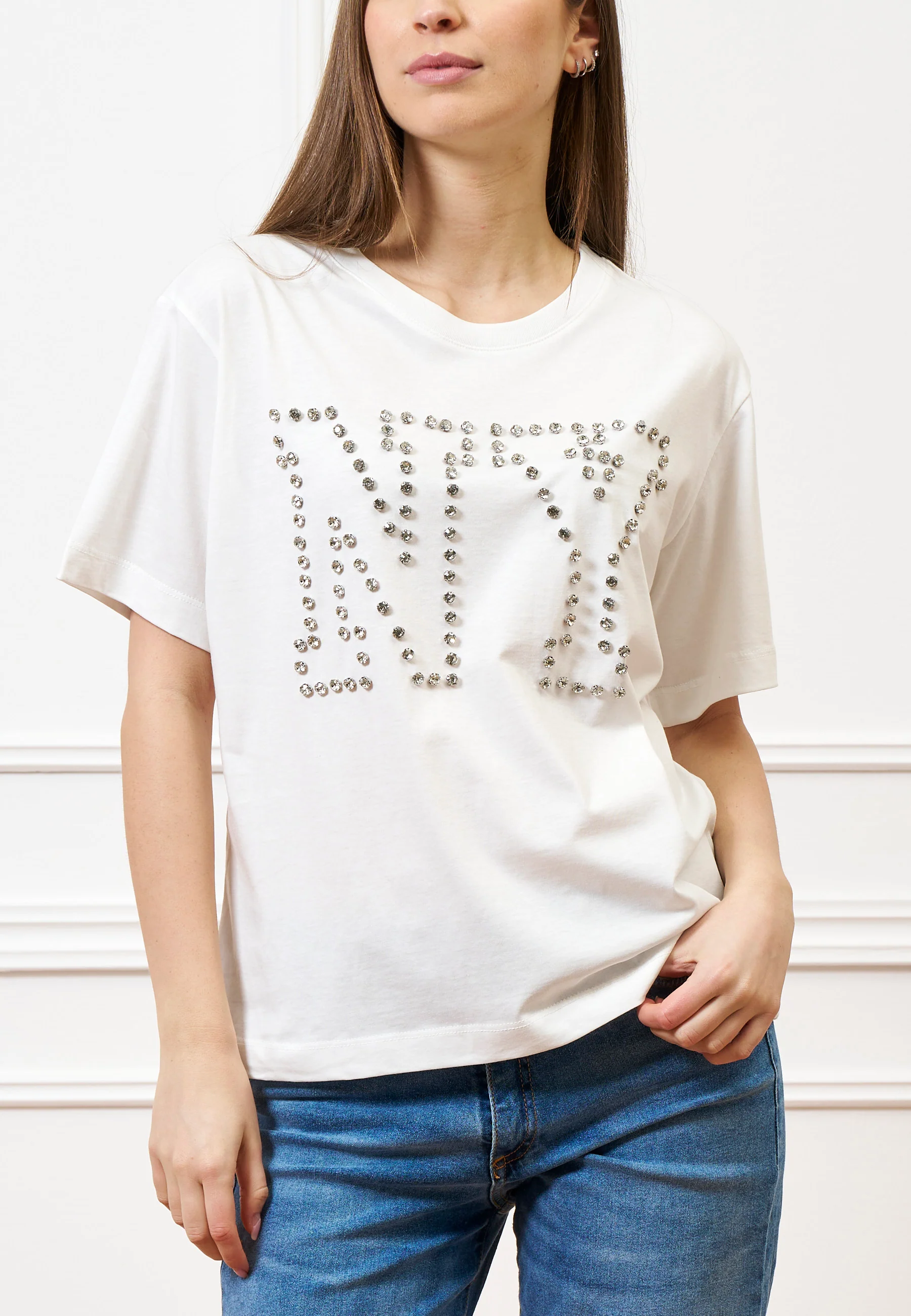 T-shirt con scritta in castoni - BIANCO