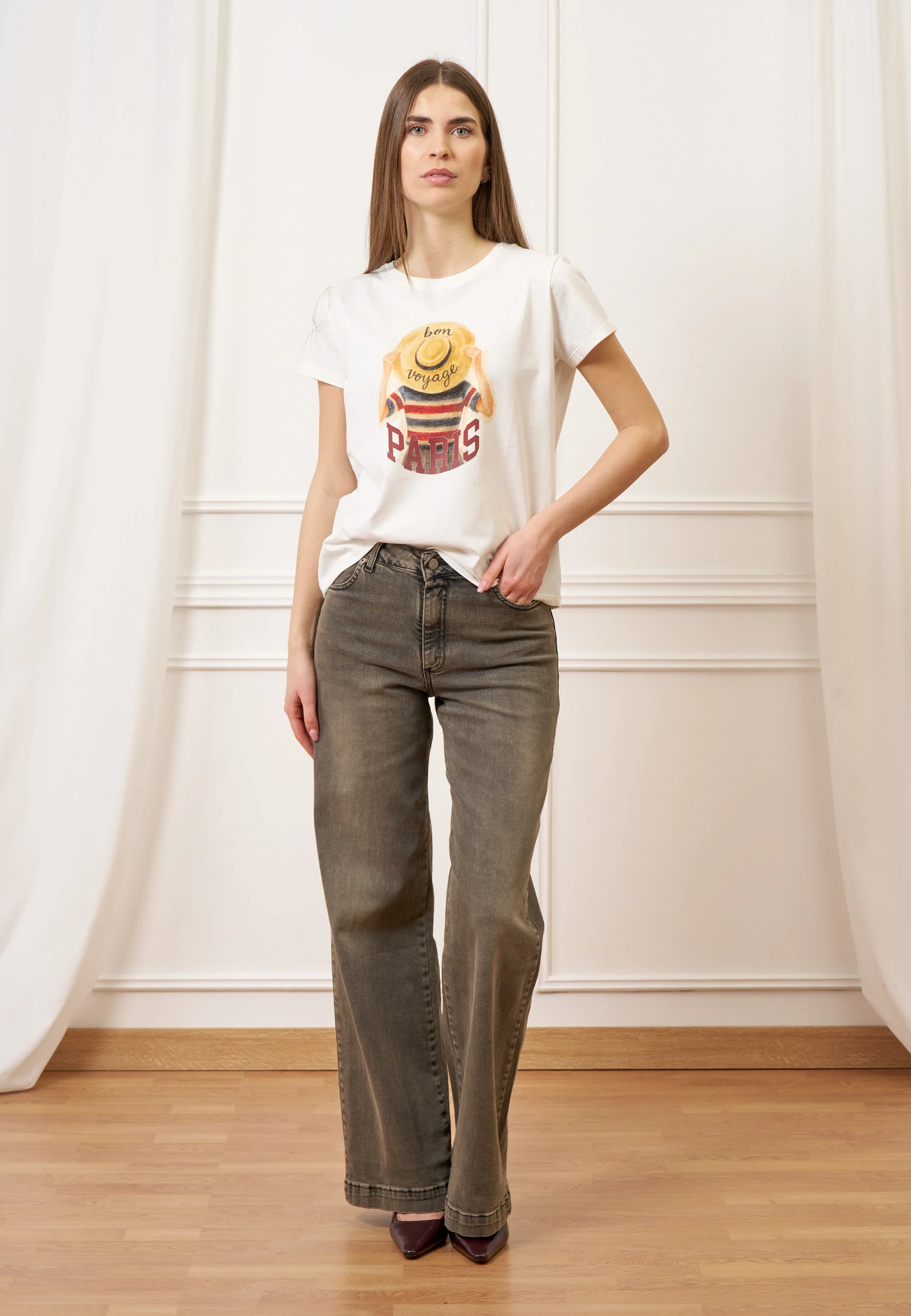 T-shirt con stampa cappello paglia - AVORIO - Image 2