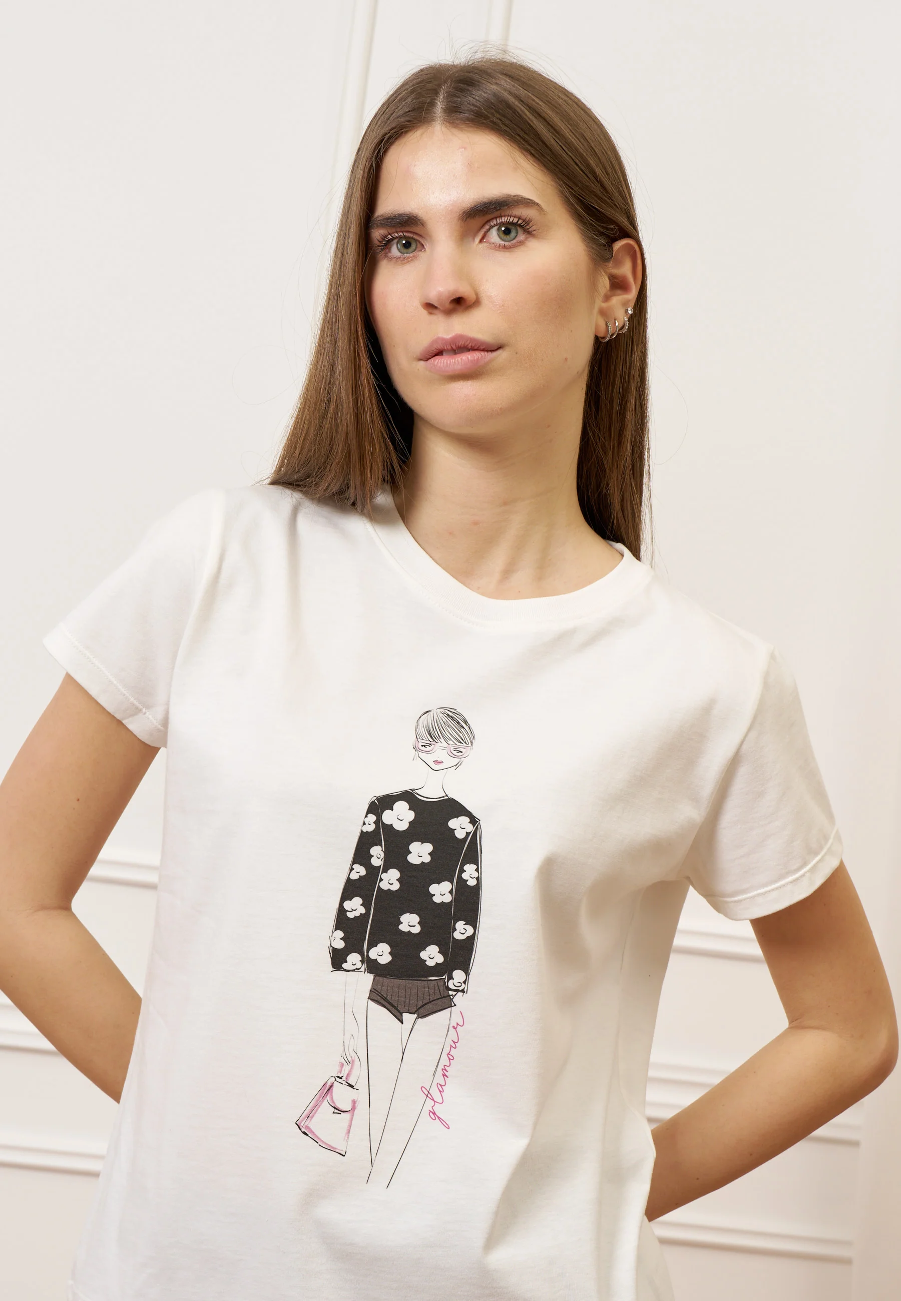 T-shirt con stampa donna fiori - AVORIO - Image 2