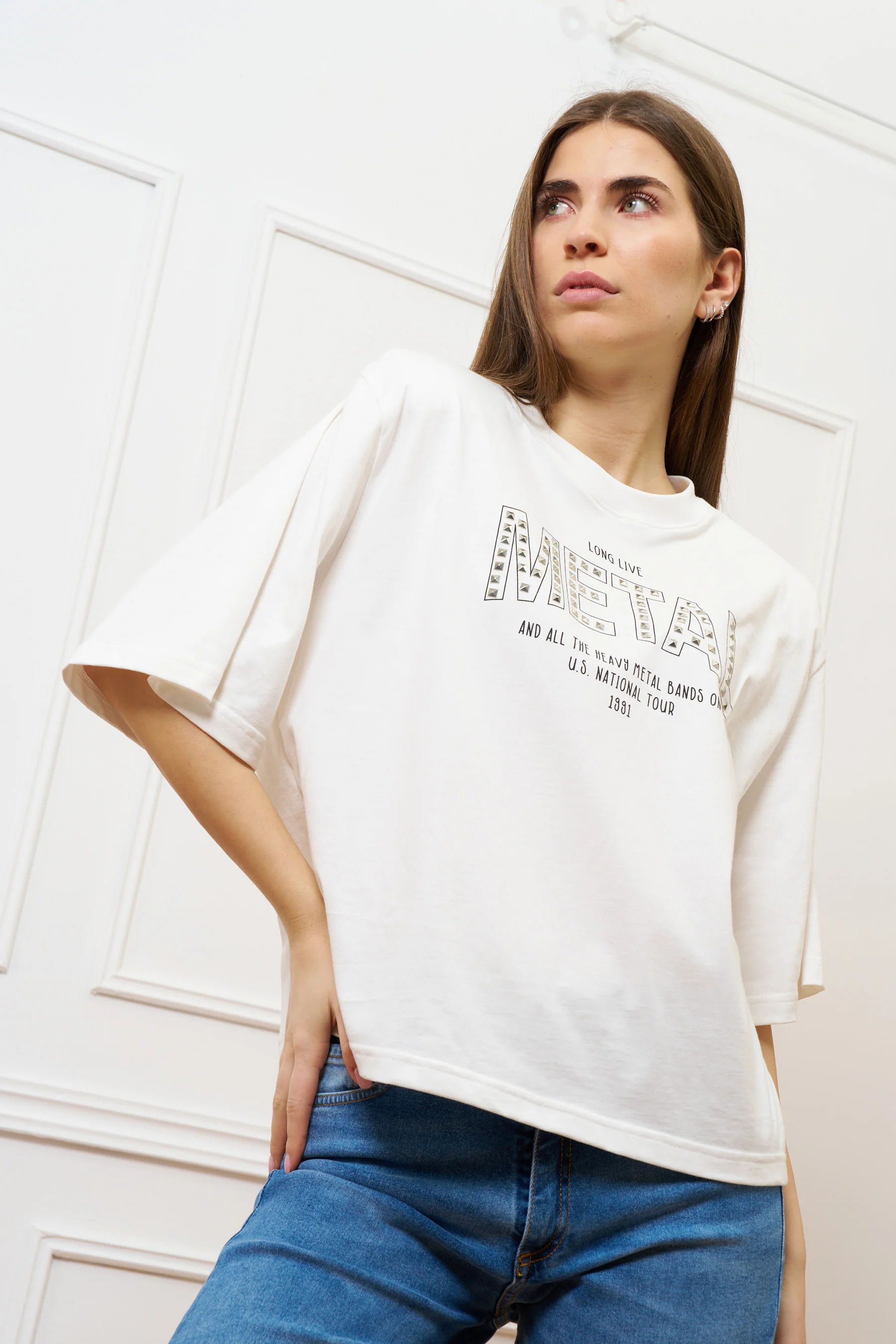T-shirt con stampa e spalline - AVORIO - Image 2