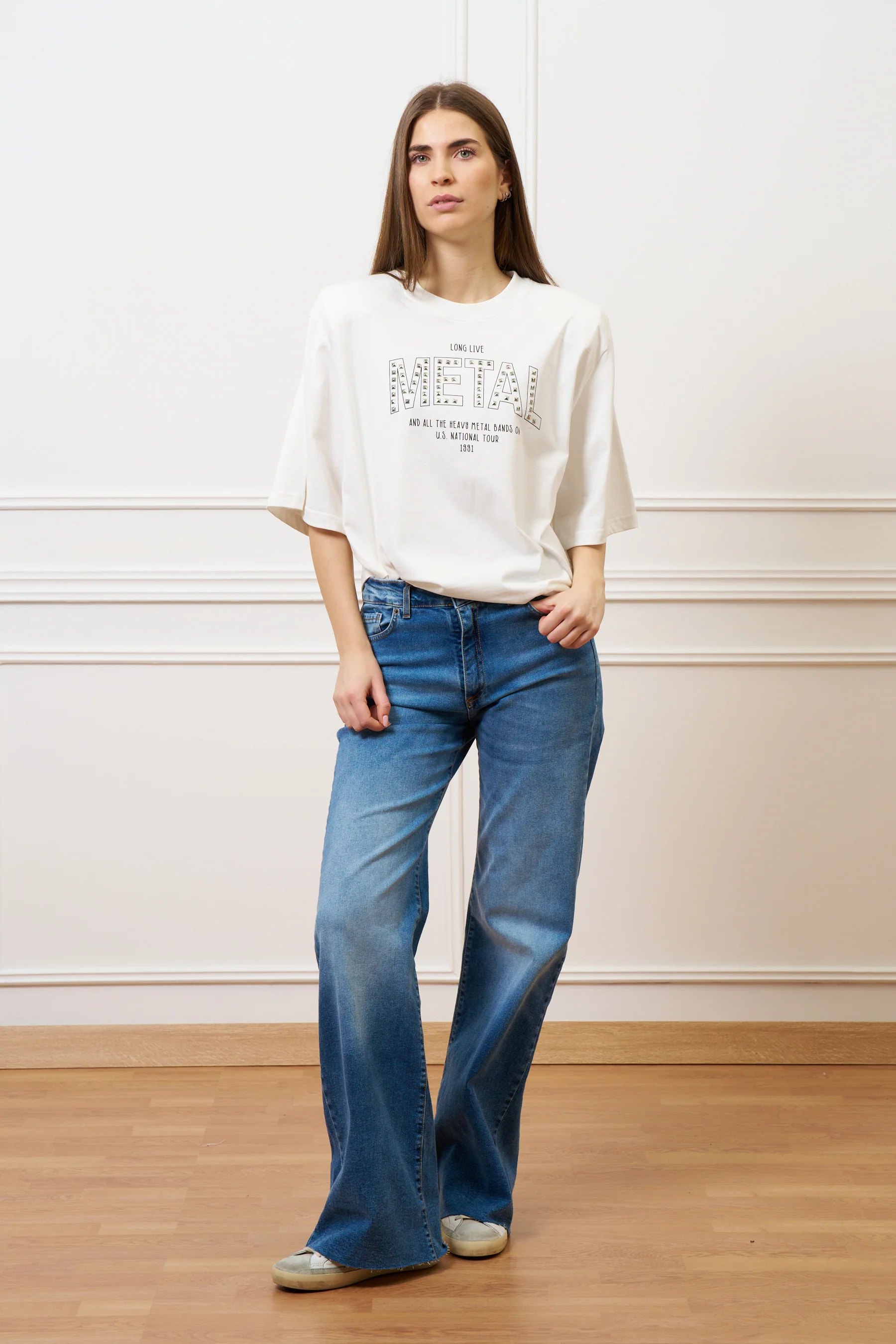 T-shirt con stampa e spalline - AVORIO - Image 3