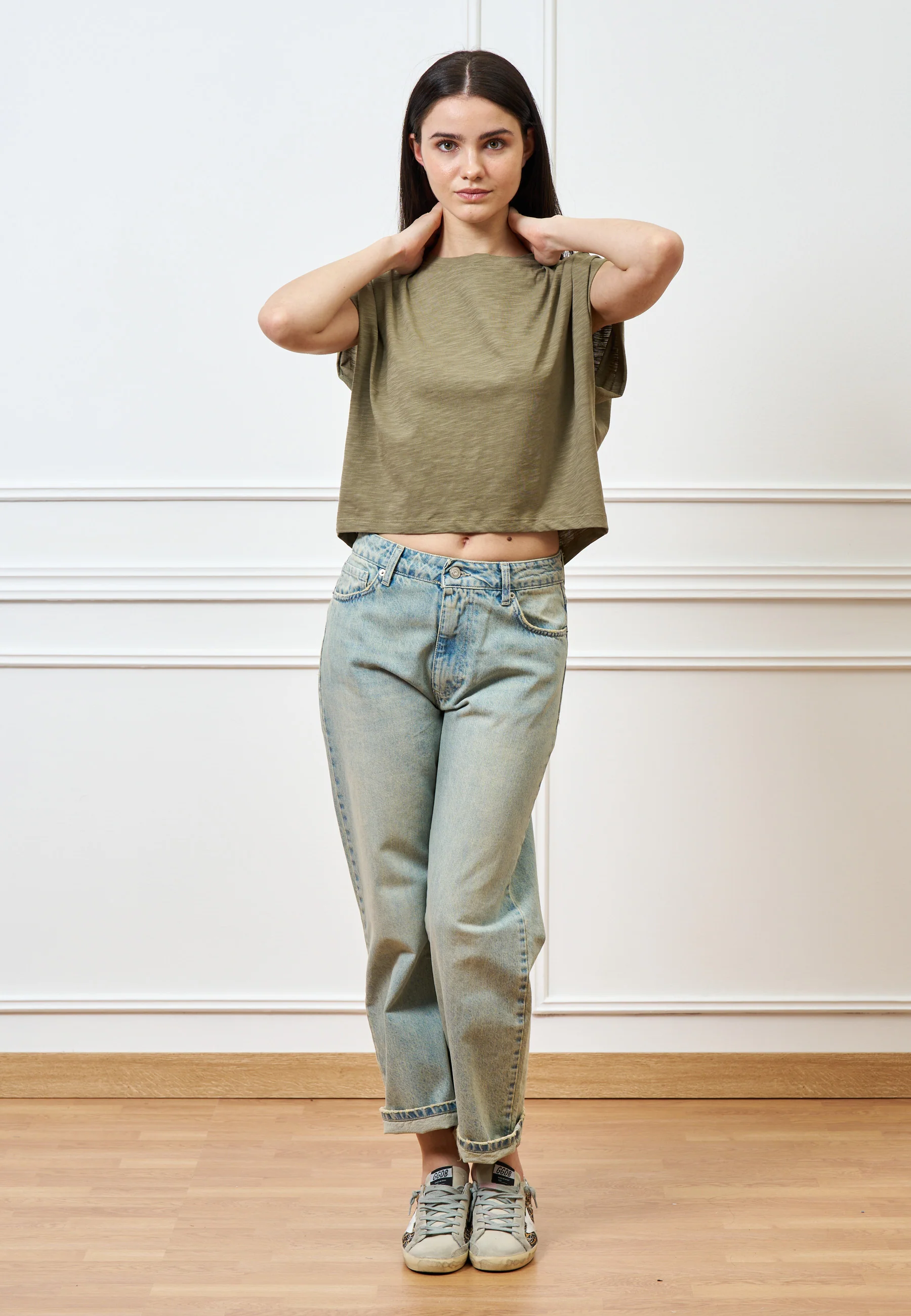 T-shirt crop con spalle arricciate - SALVIA - Image 3