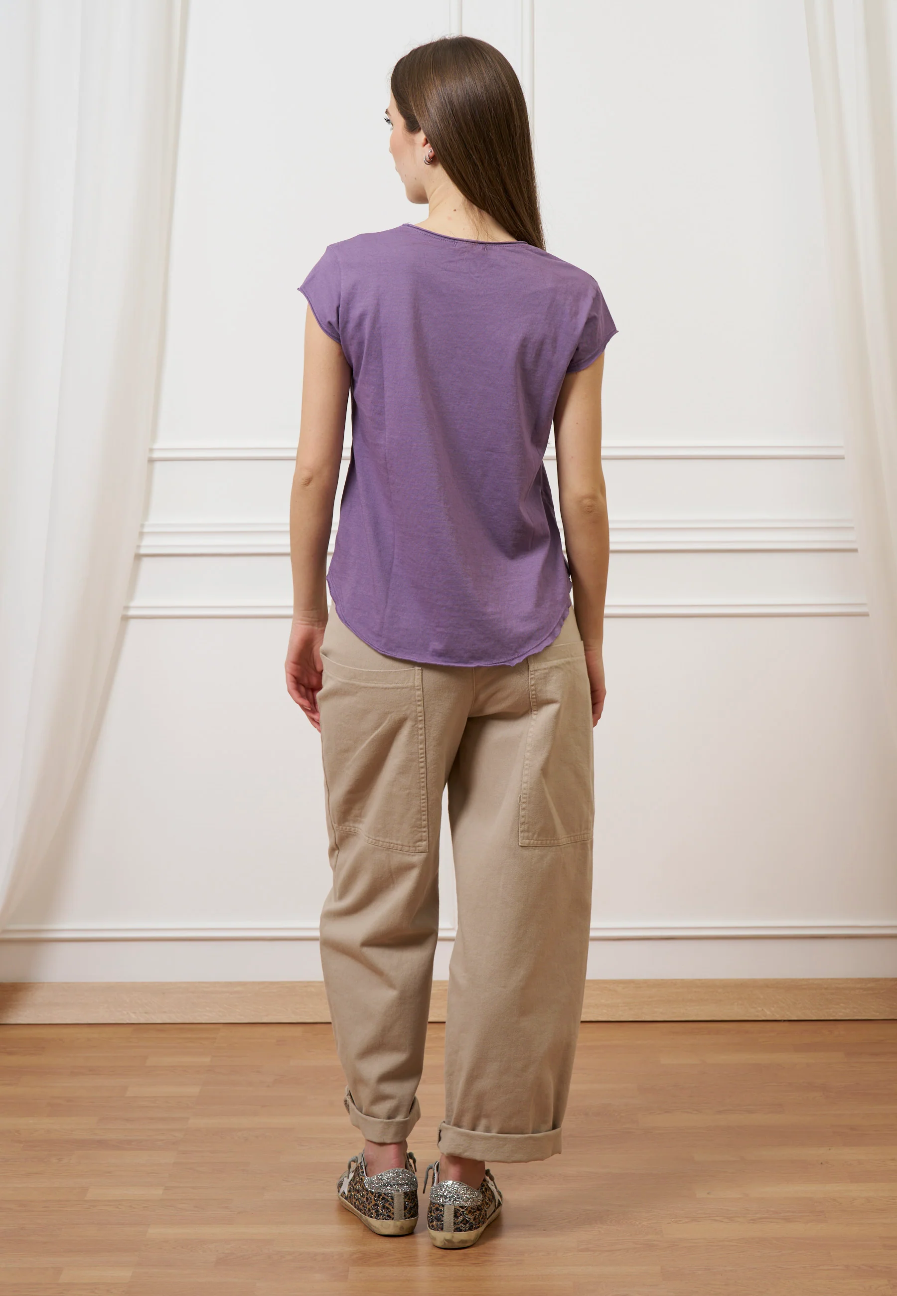 T-shirt mezza manica taglio vivo - MALVA - Image 6