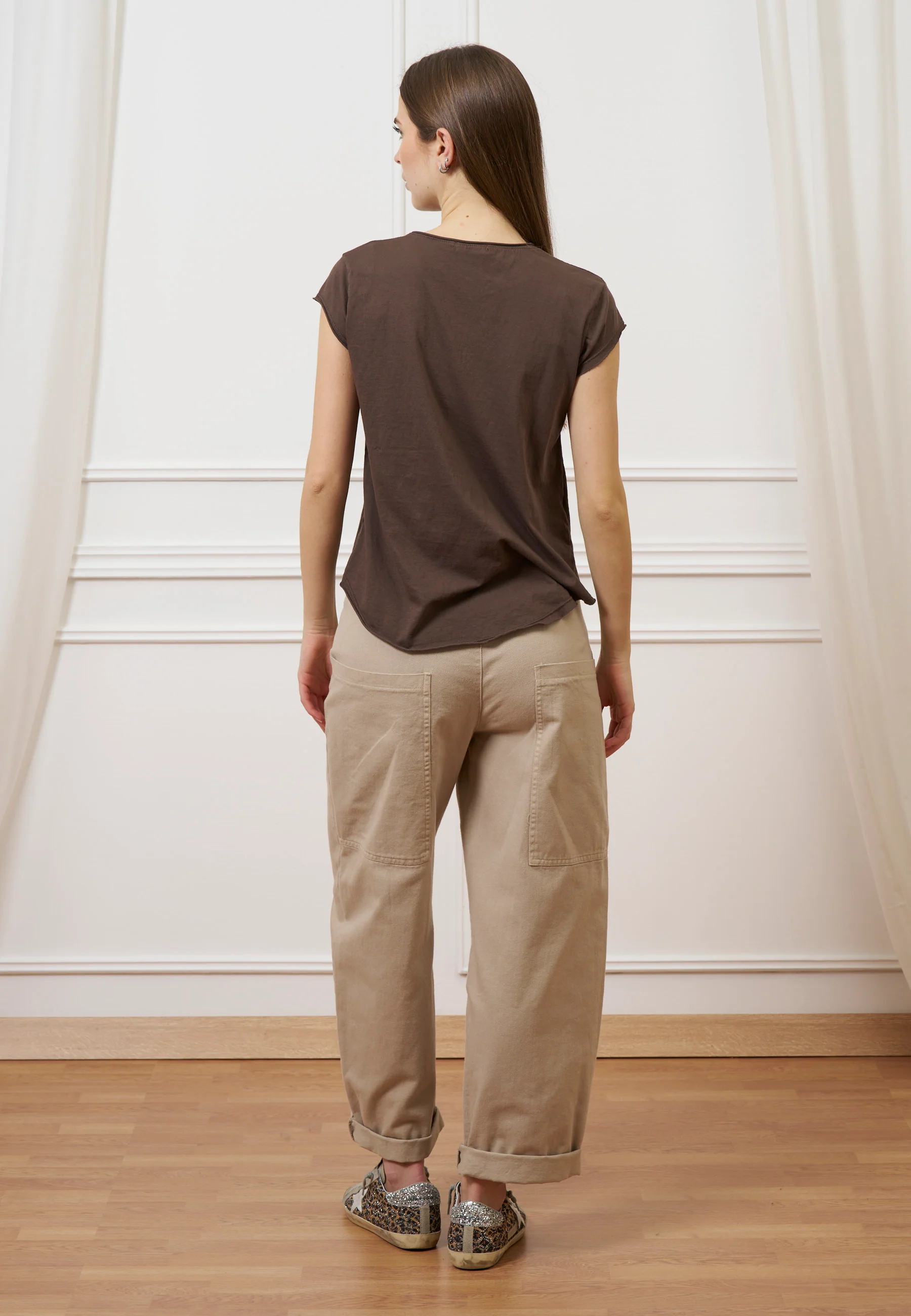 T-shirt mezza manica taglio vivo - MARRONE - Image 6