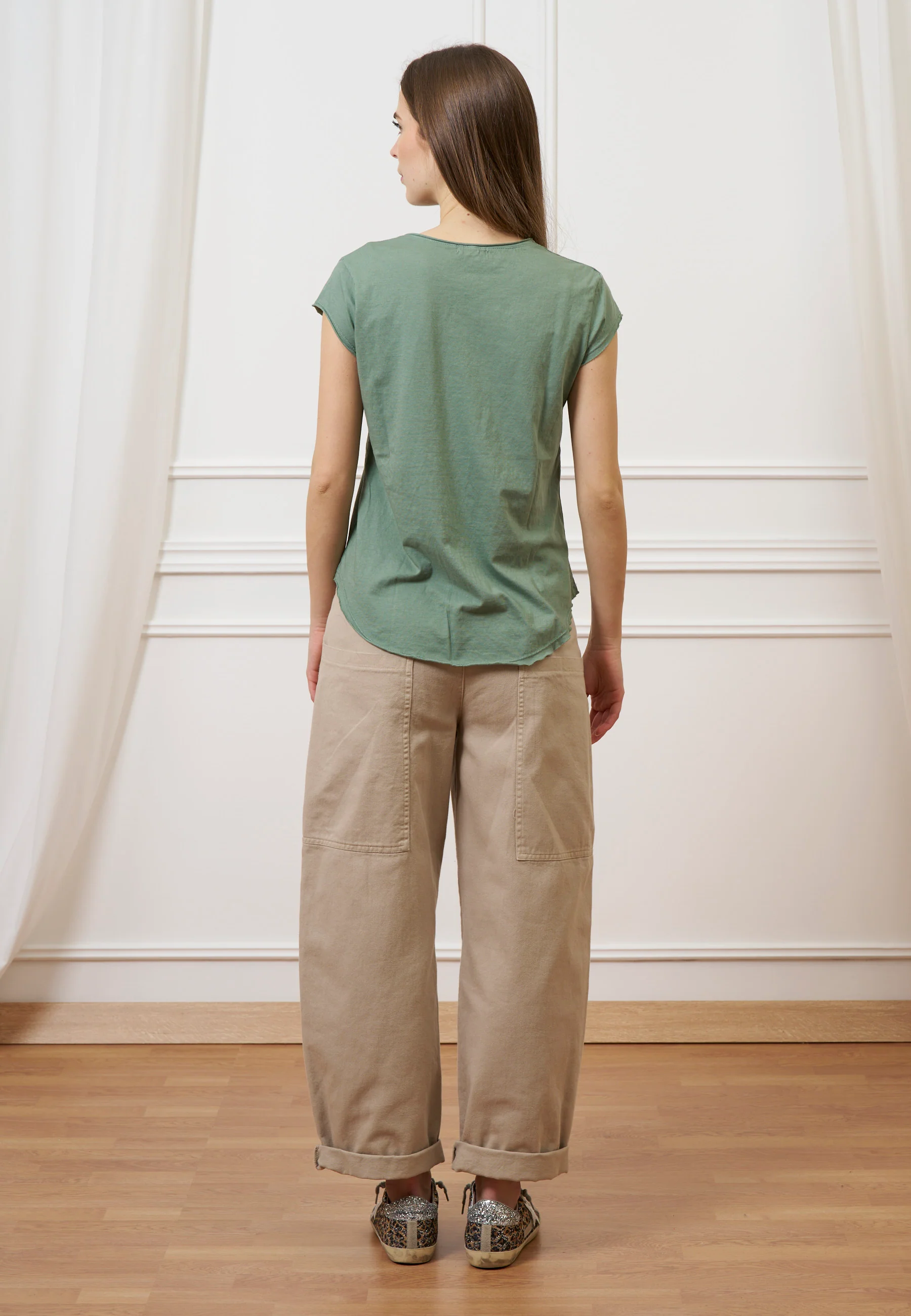T-shirt mezza manica taglio vivo - SALVIA - Image 5