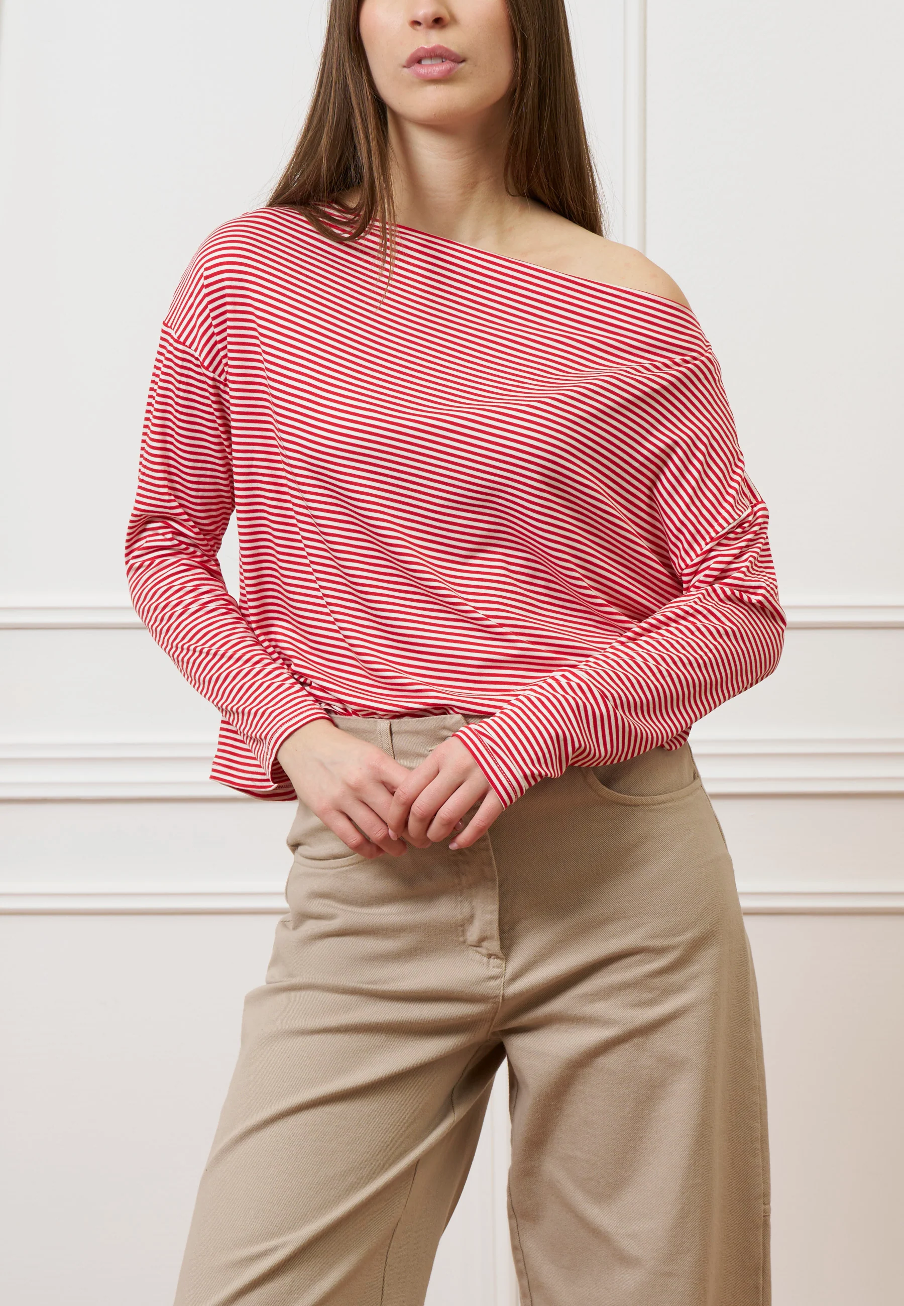 T-shirt scatola in jersey a righe - AVORIO/ROSSO - Image 4
