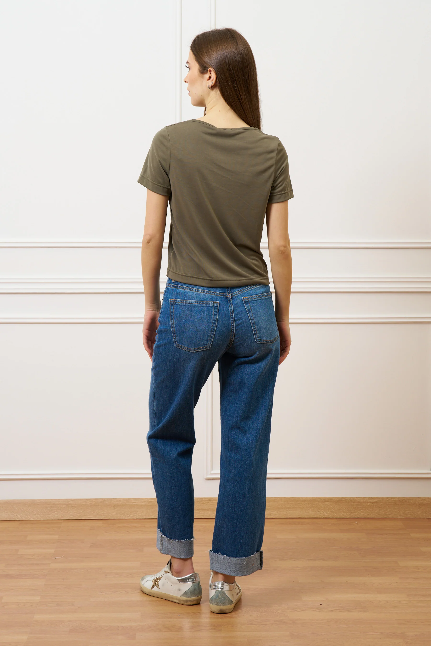 T-shirt scollo ampio in modal - MILITARE - Image 4