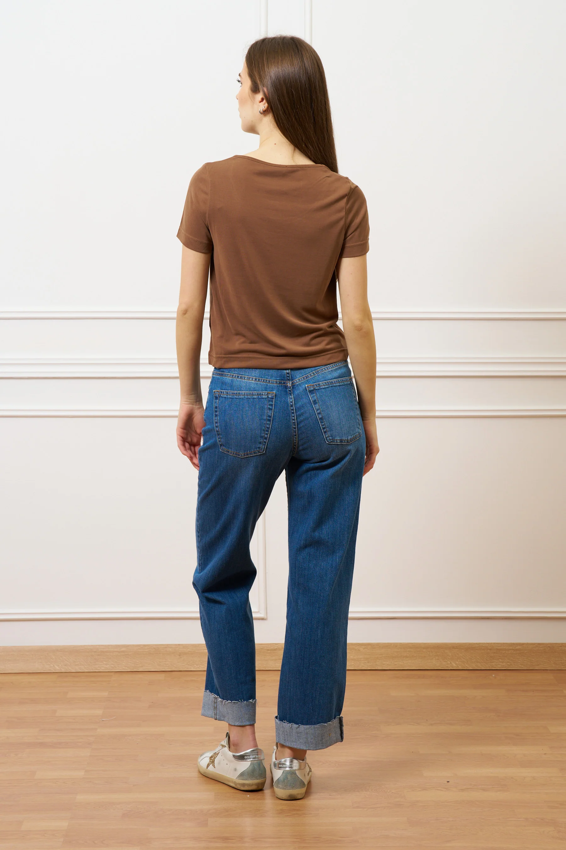 T-shirt scollo ampio in modal - TABACCO - Image 4