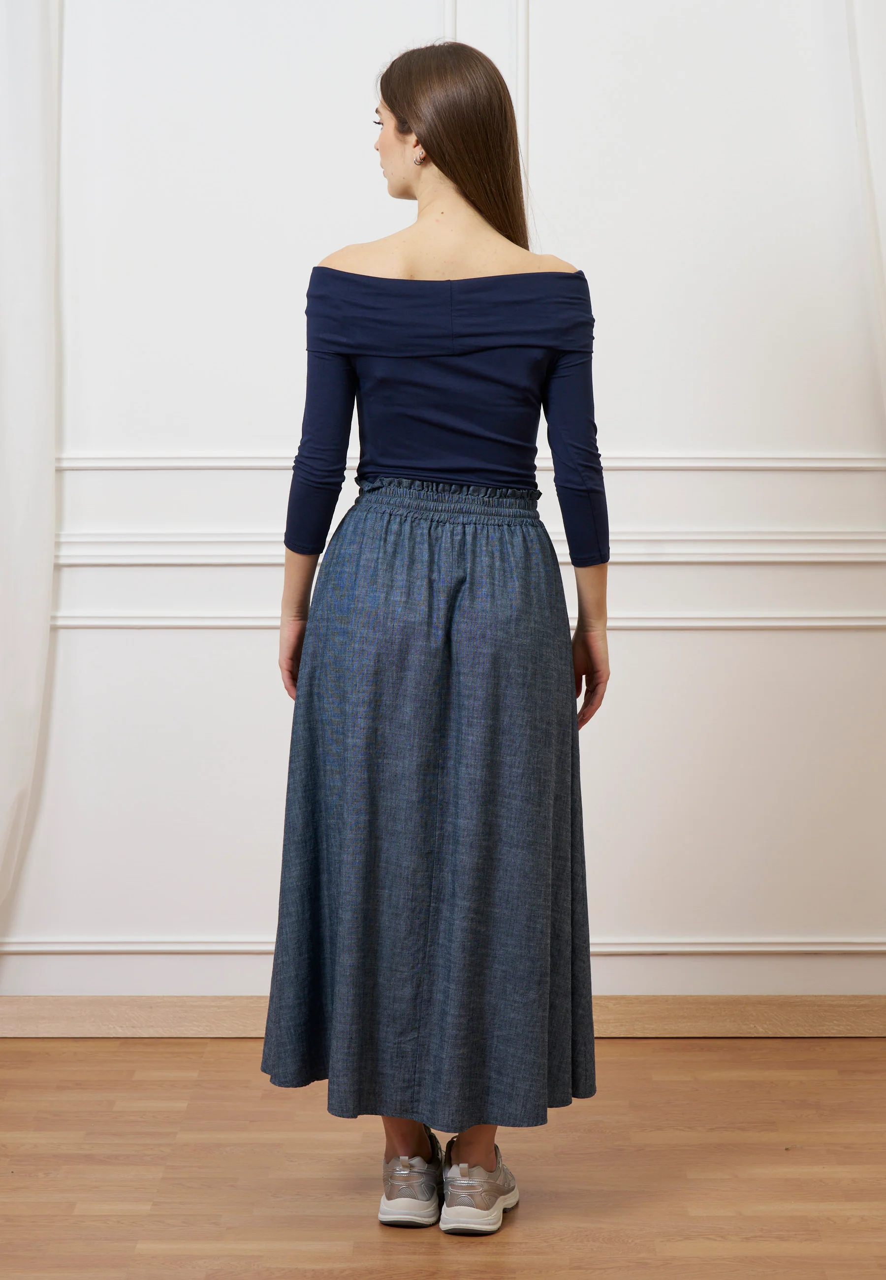 T-shirt spalle scoperte in jersey elasticizzato - BLU - Image 5