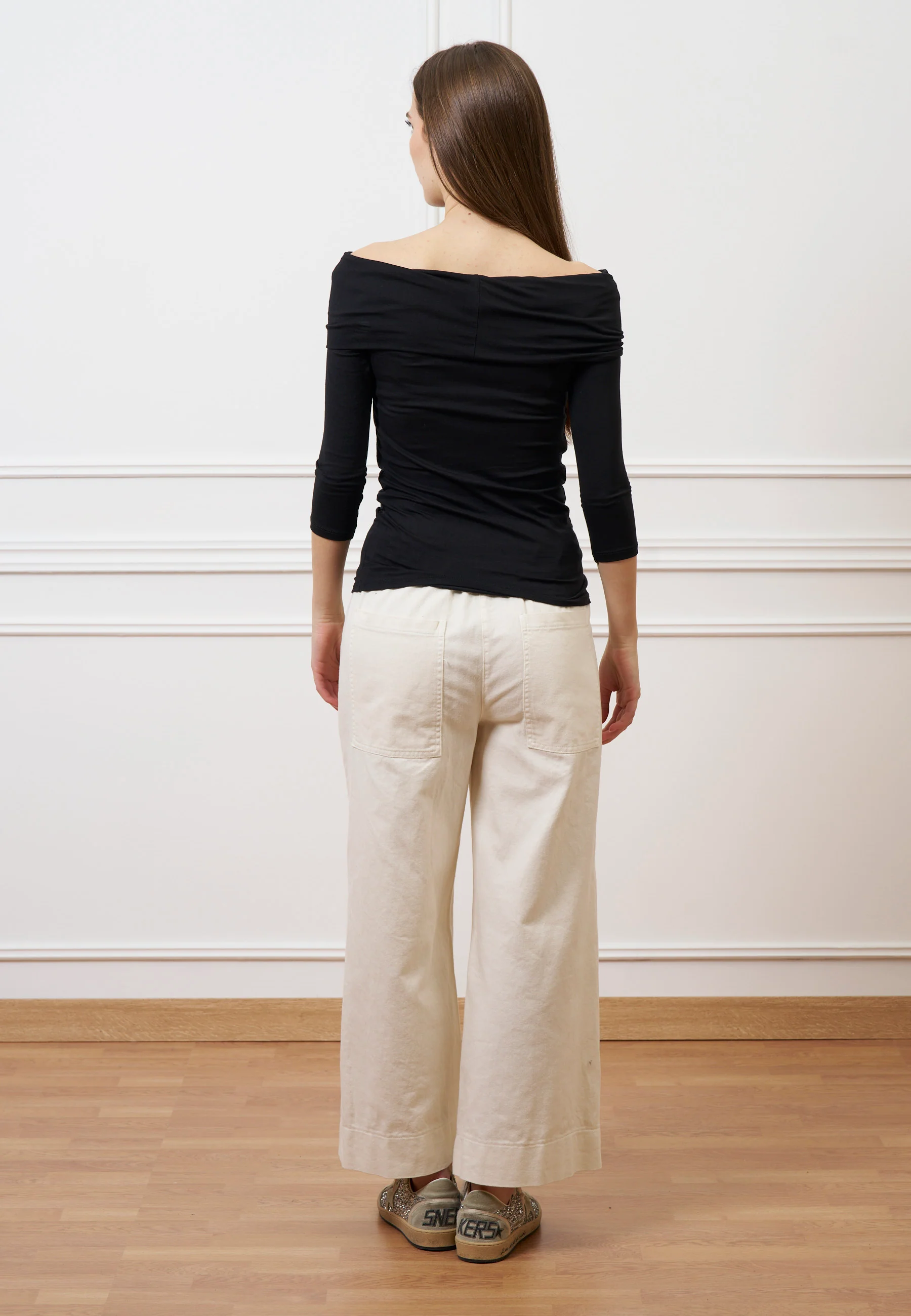 T-shirt spalle scoperte in jersey elasticizzato - NERO - Image 5