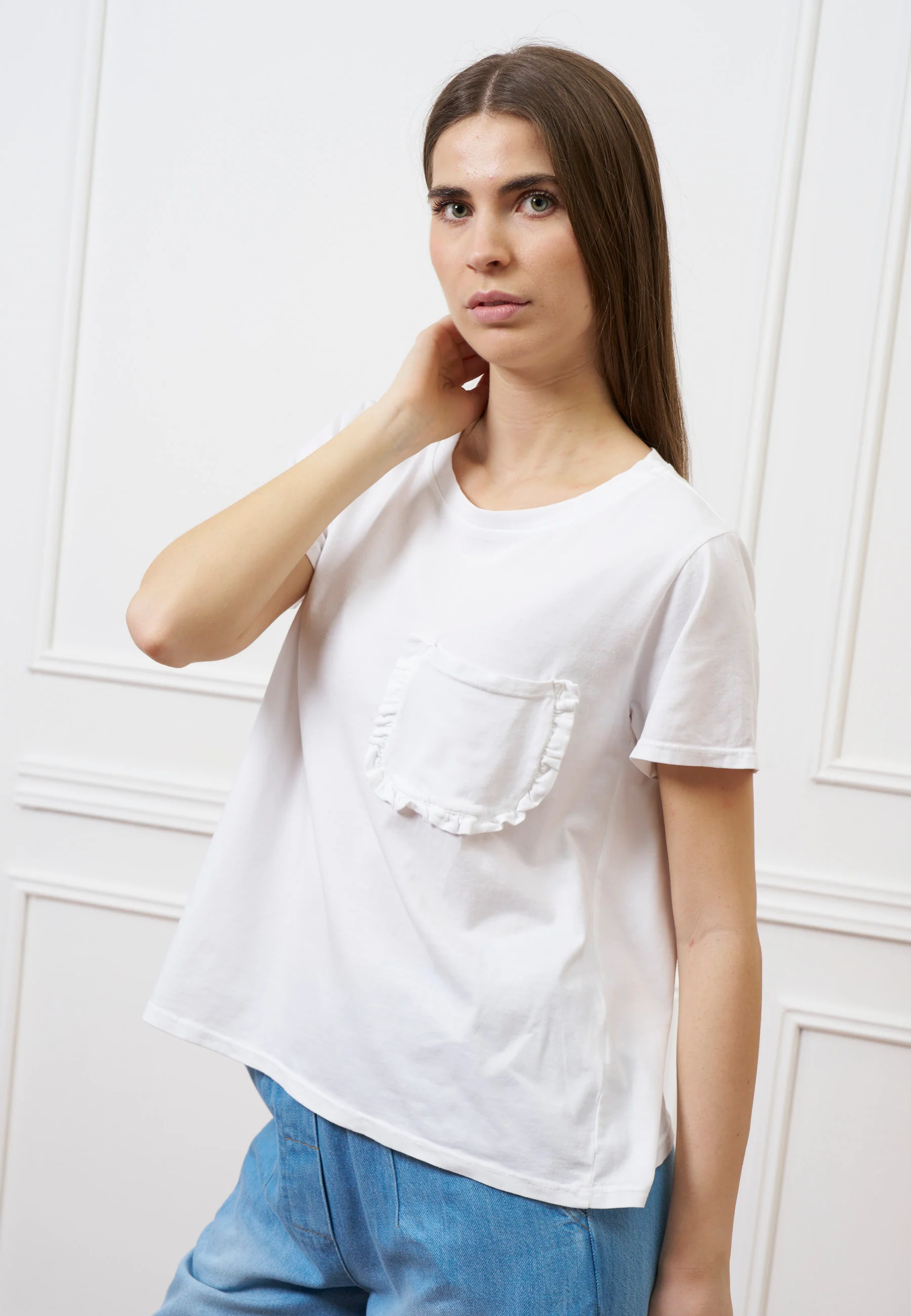 T-shirt taschino con rouches - BIANCO - Image 2