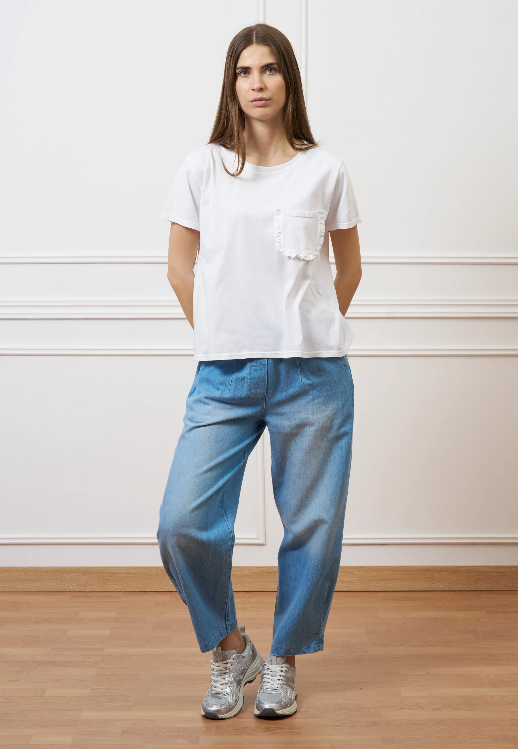 T-shirt taschino con rouches - BIANCO - Image 3