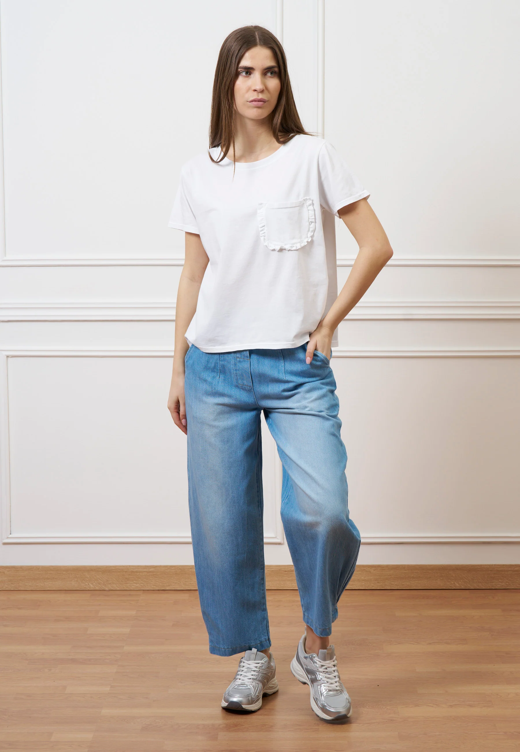 T-shirt taschino con rouches - BIANCO - Image 5