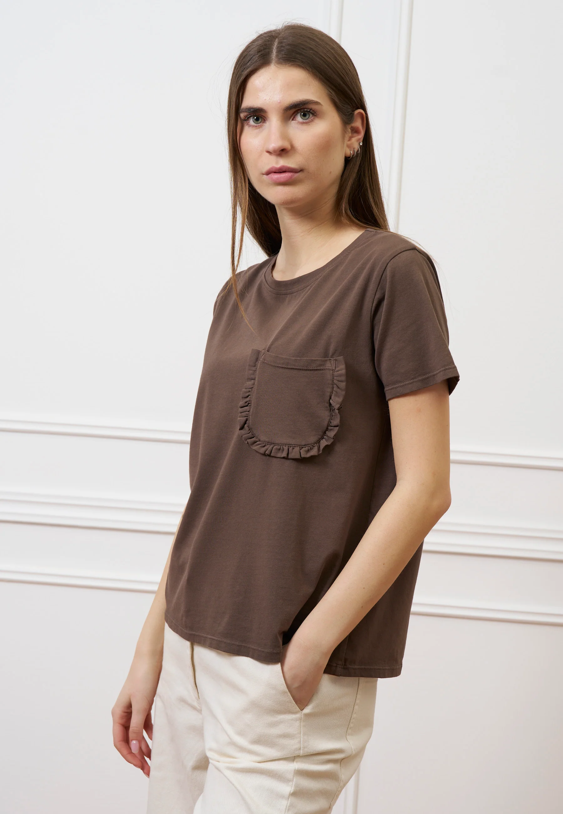 T-shirt taschino con rouches - MARRONE - Image 2