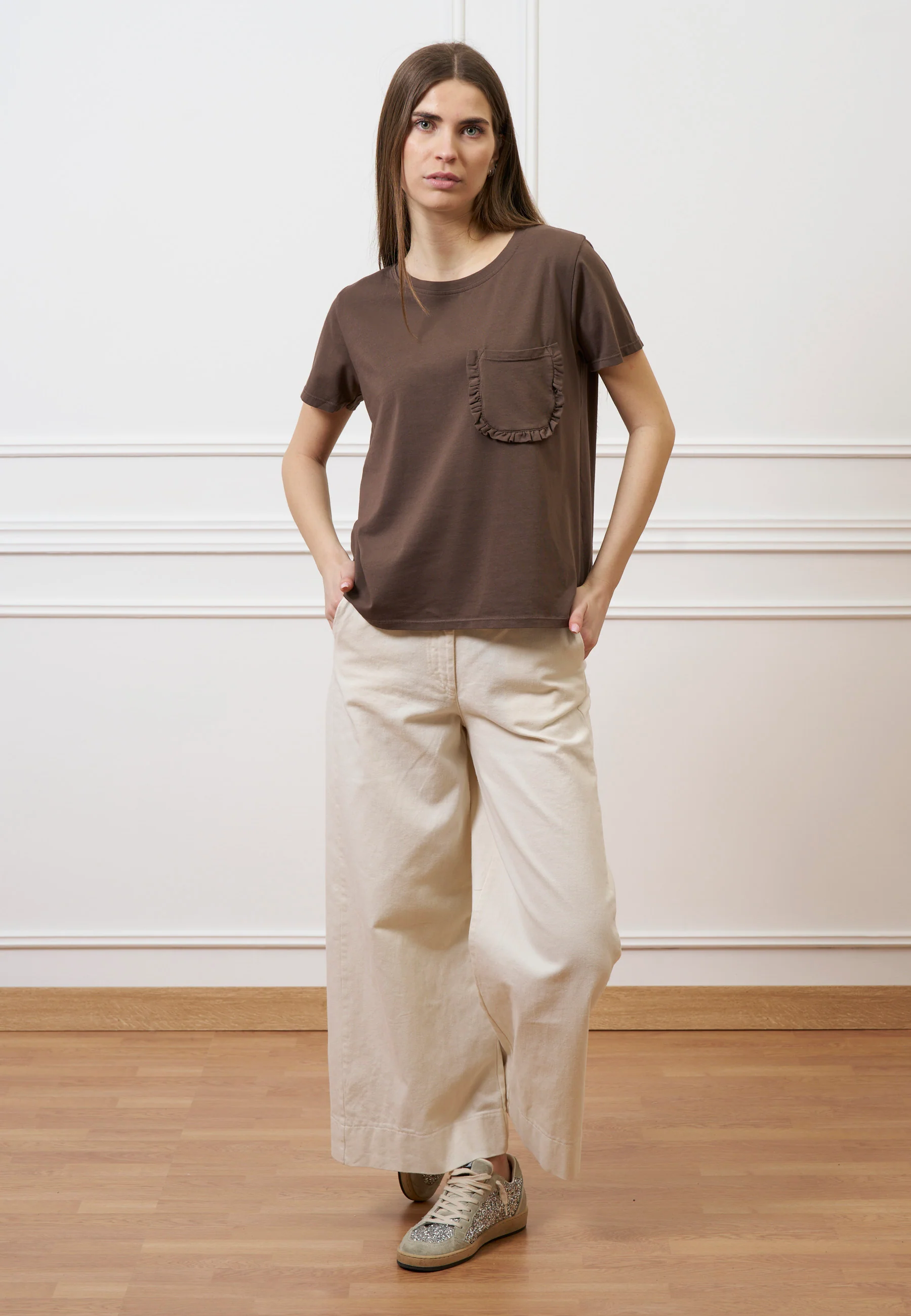 T-shirt taschino con rouches - MARRONE - Image 3