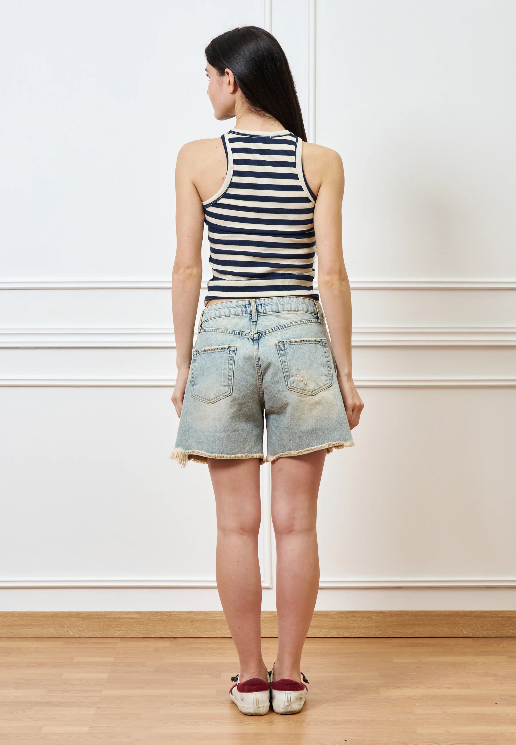 Top a righe con cuore ricamato - AVORIO/BLU - Image 5