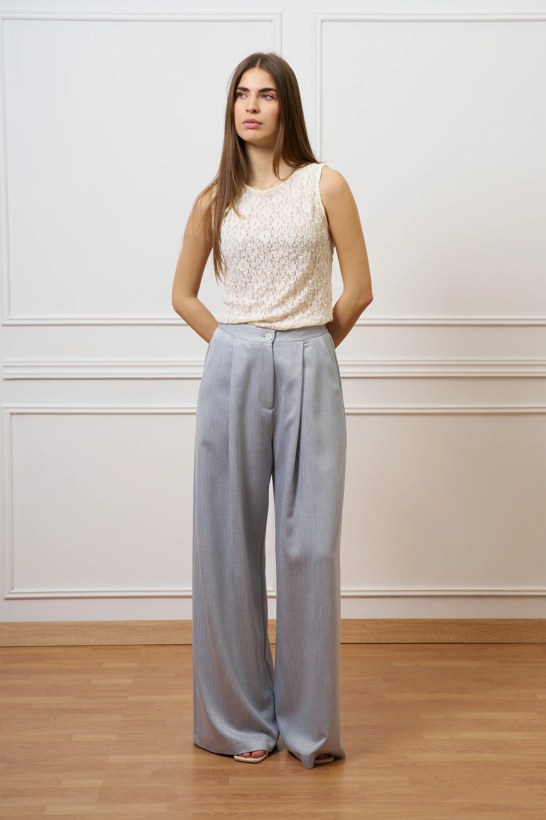 Top in pizzo stretch - BIANCO - Image 3