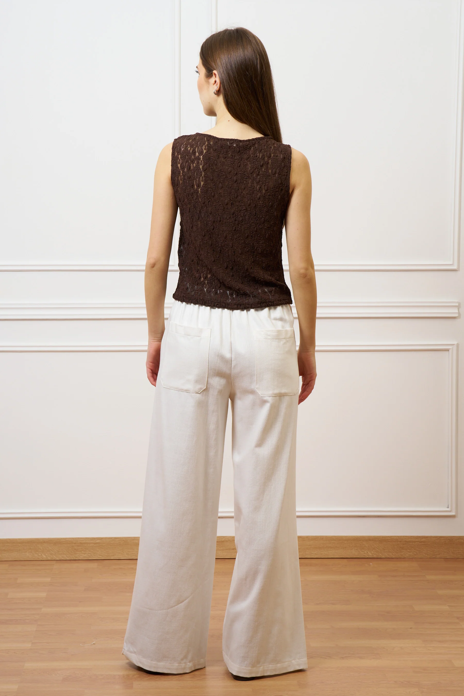 Top in pizzo stretch - MARRONE - Image 4