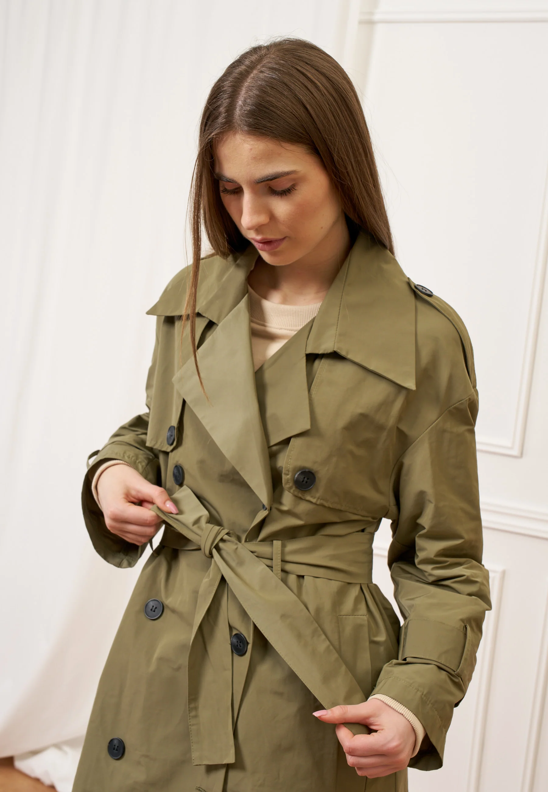 Trench over lungo con cintura - MILITARE - Image 3